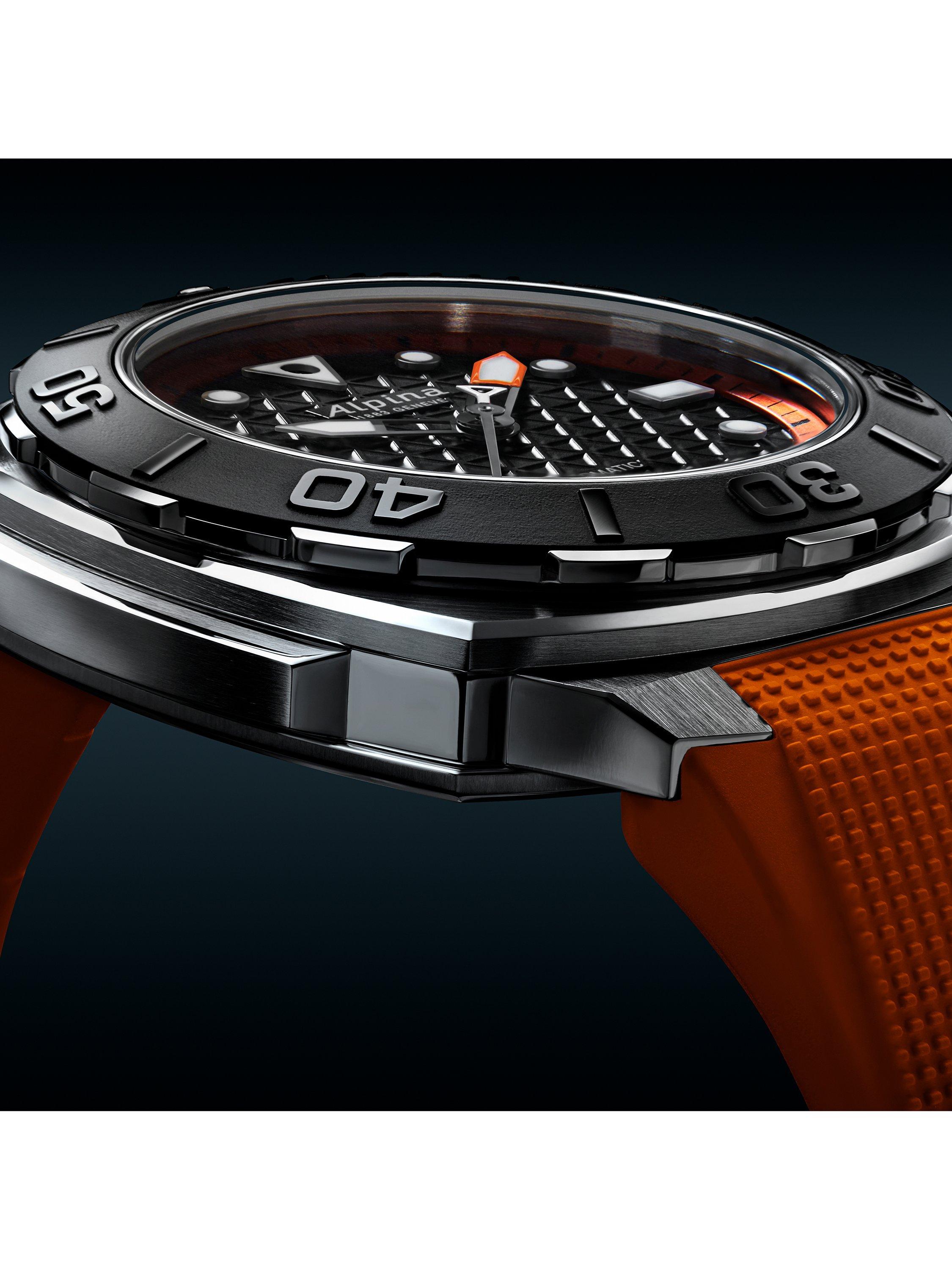 AL-525BO3VE6 Men's Seastrong Diver Extreme Automatic Rubber Strap Watch, Orange/Black