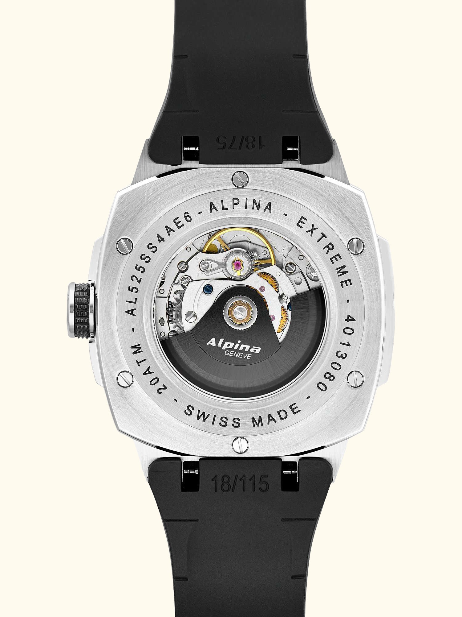 AL-525BB4AE6 Men's Alpiner Extreme Automatic California Rubber Strap Watch, Black