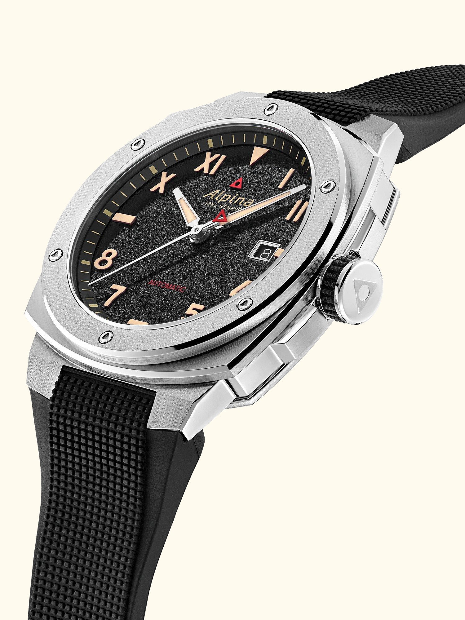 AL-525BB4AE6 Men's Alpiner Extreme Automatic California Rubber Strap Watch, Black