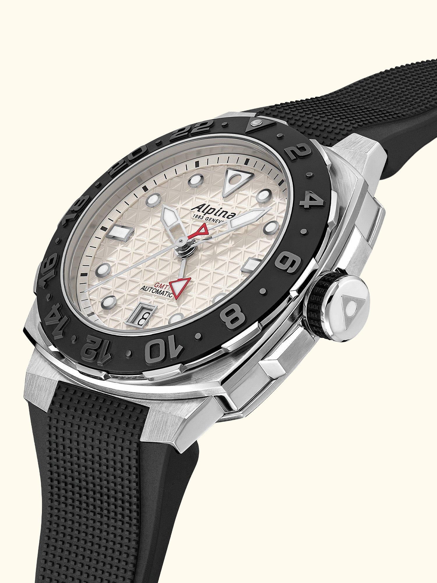 AL-560LG3VE6 Men's Seastrong Diver Extreme Automatic GMT Rubber Strap Watch, Black