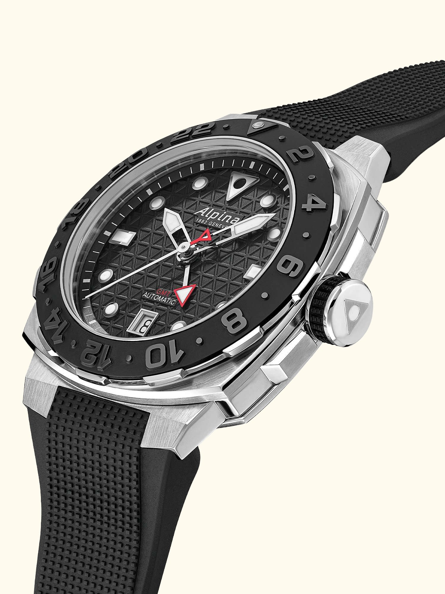 AL-560B3VE6 Men's Seastrong Diver Extreme Automatic GMT Rubber Strap Watch, Black