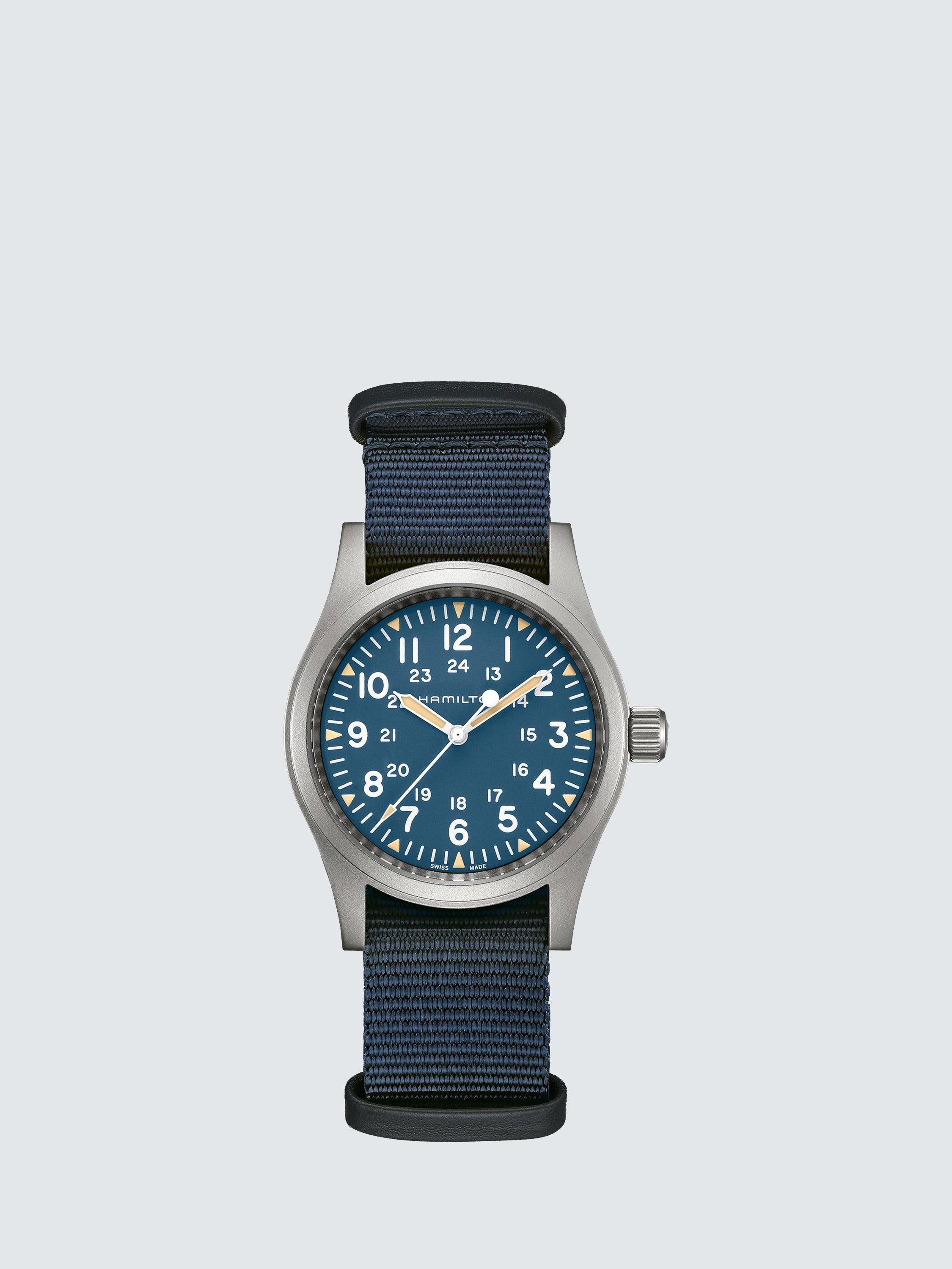 H69439940 Unisex Khaki Field Mechanical Fabric Strap Watch, Blue