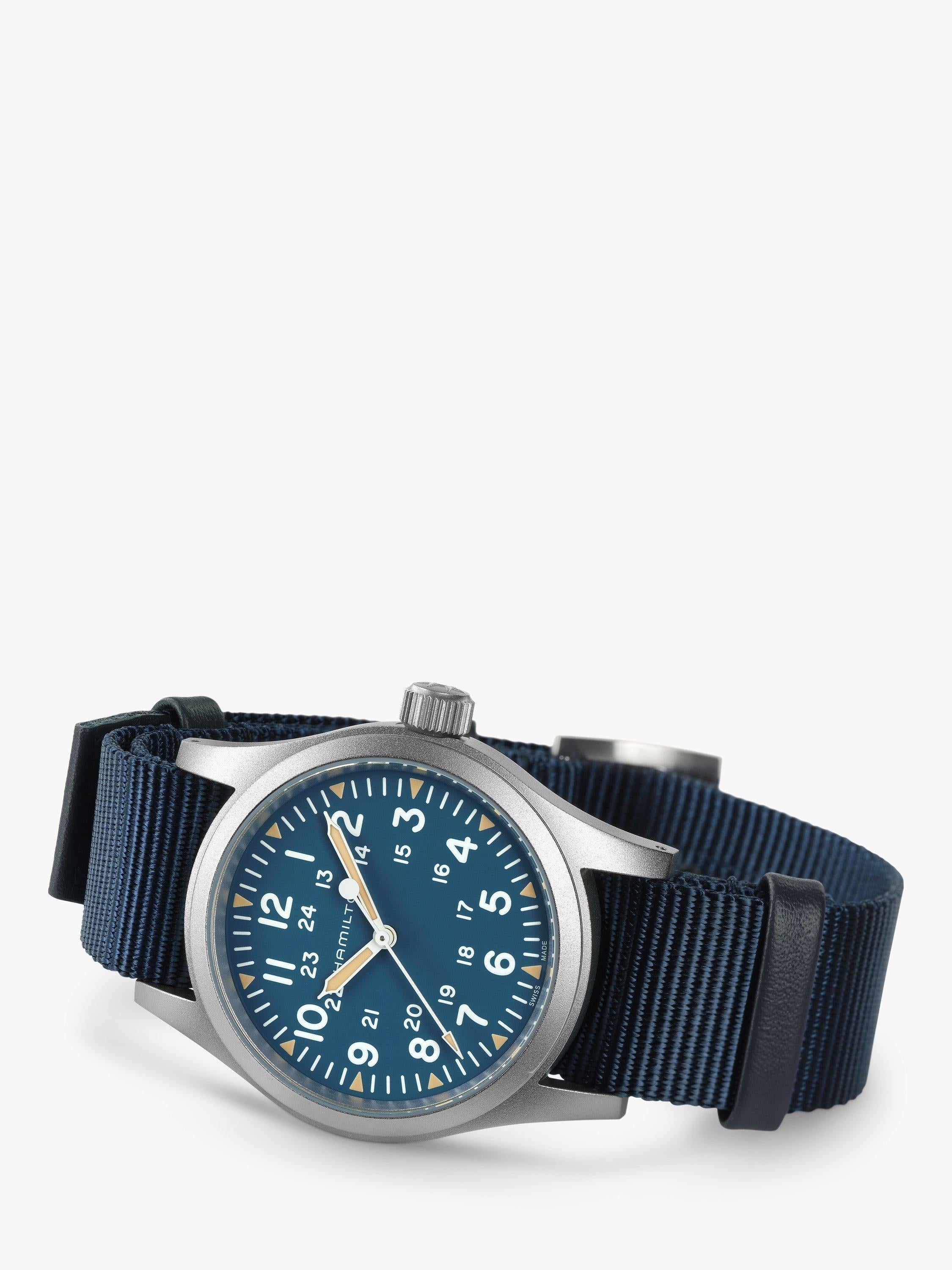 H69439940 Unisex Khaki Field Mechanical Fabric Strap Watch, Blue