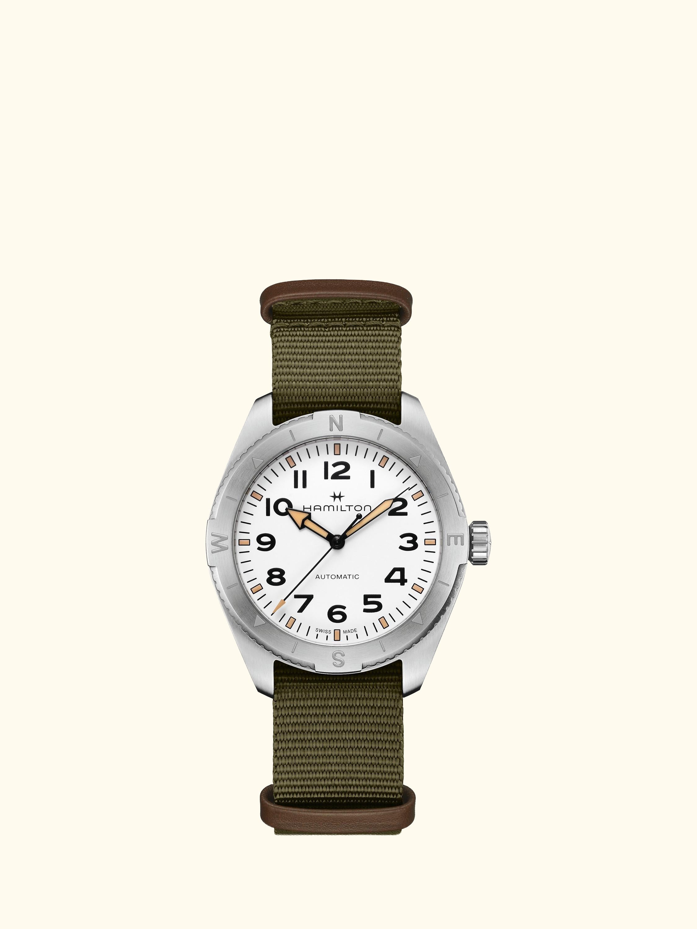H70315910 Men's Arabic Numerals Fabric Strap Watch, Green/White