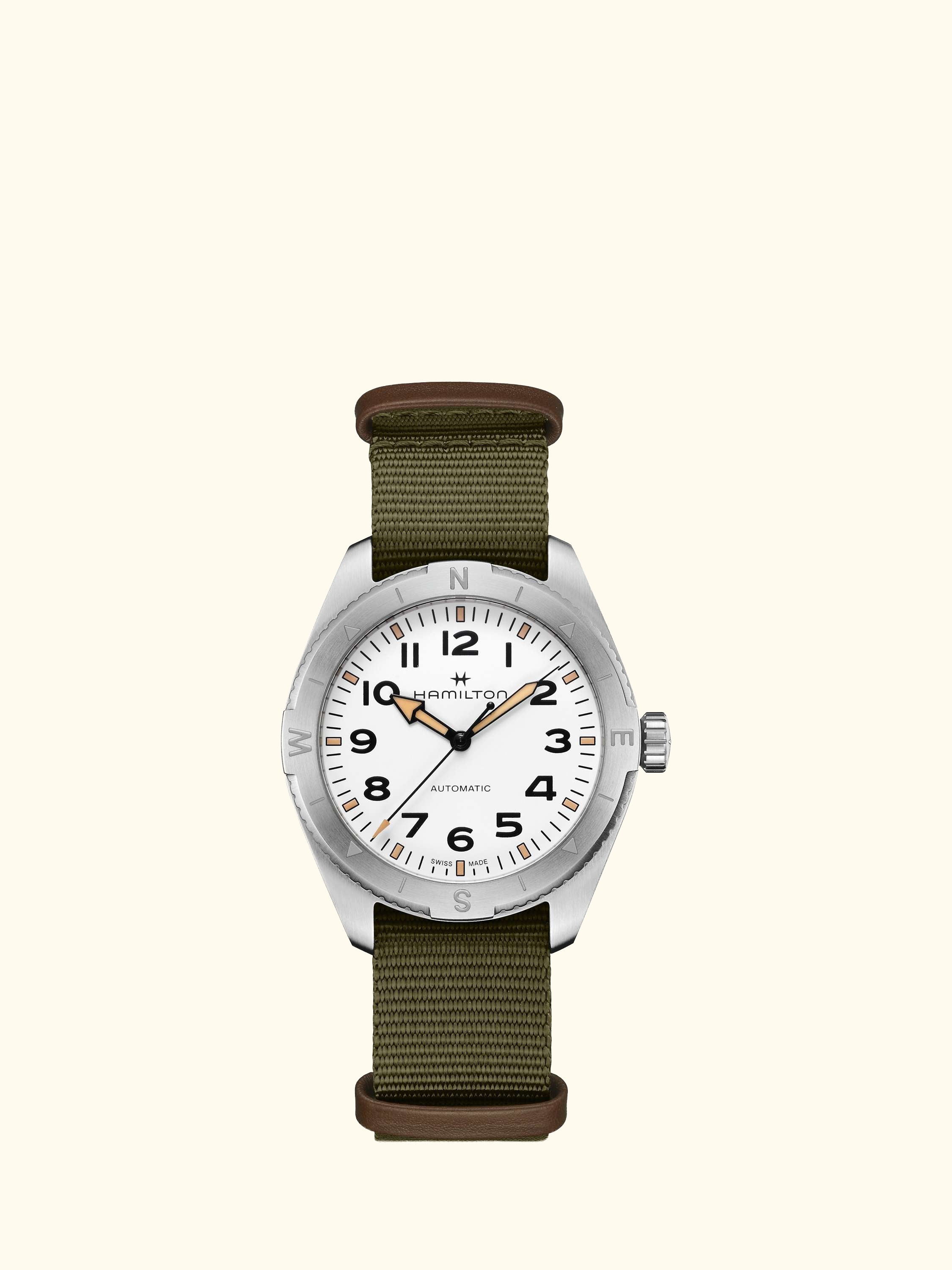 H70315910 Men's Arabic Numerals Fabric Strap Watch, Green/White