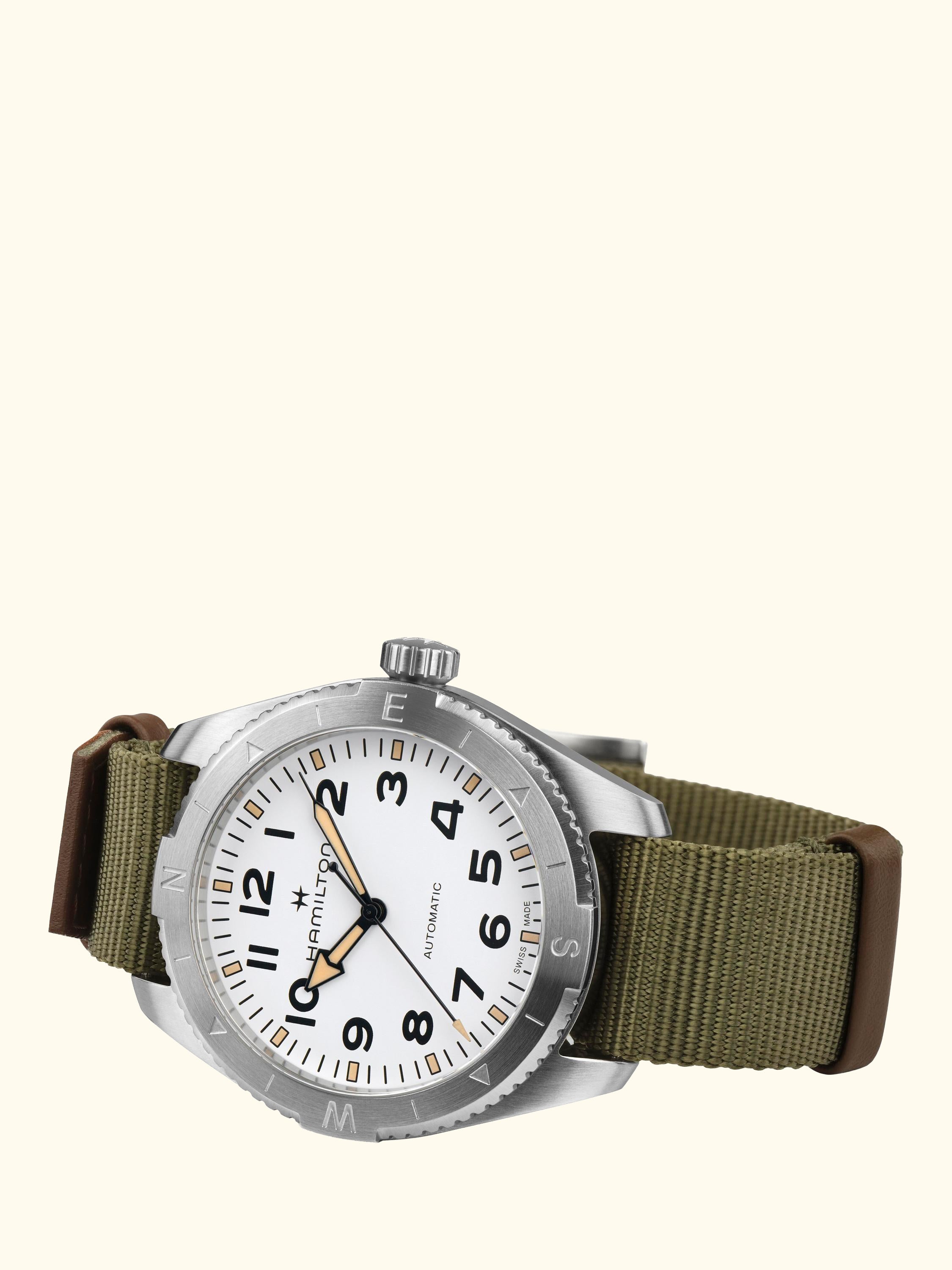 H70315910 Men's Arabic Numerals Fabric Strap Watch, Green/White