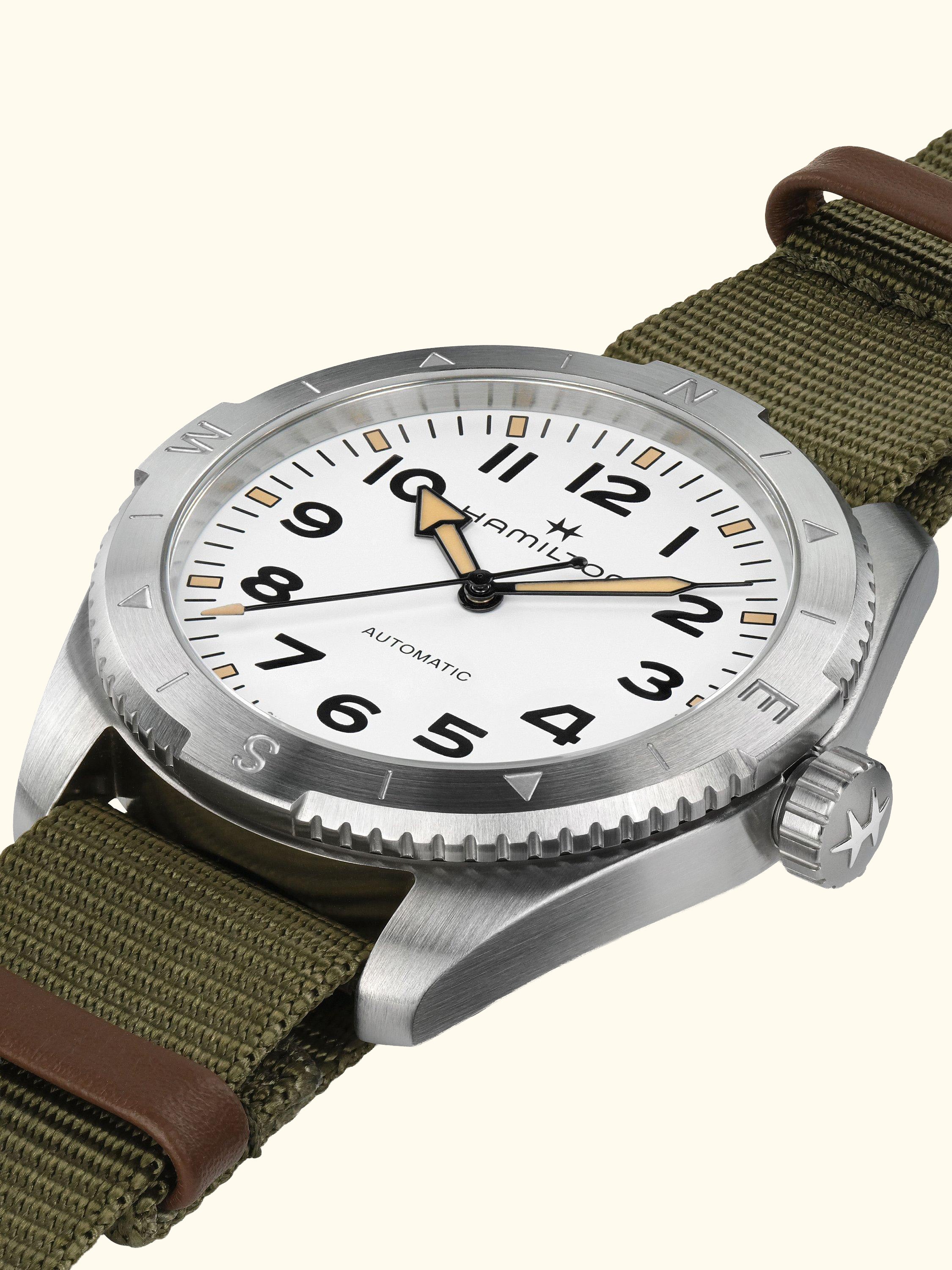 H70315910 Men's Arabic Numerals Fabric Strap Watch, Green/White