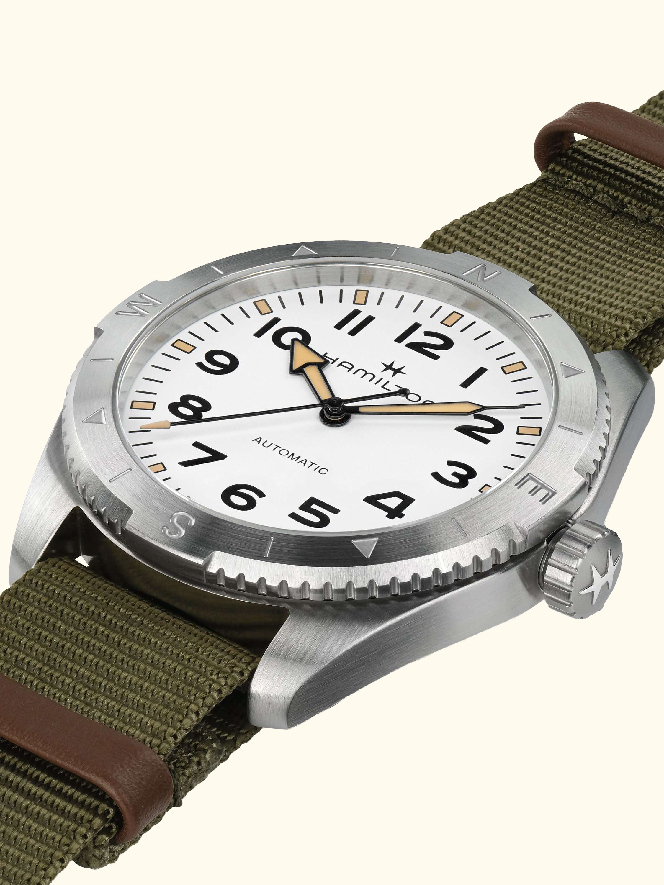 H70315910 Men's Arabic Numerals Fabric Strap Watch, Green/White