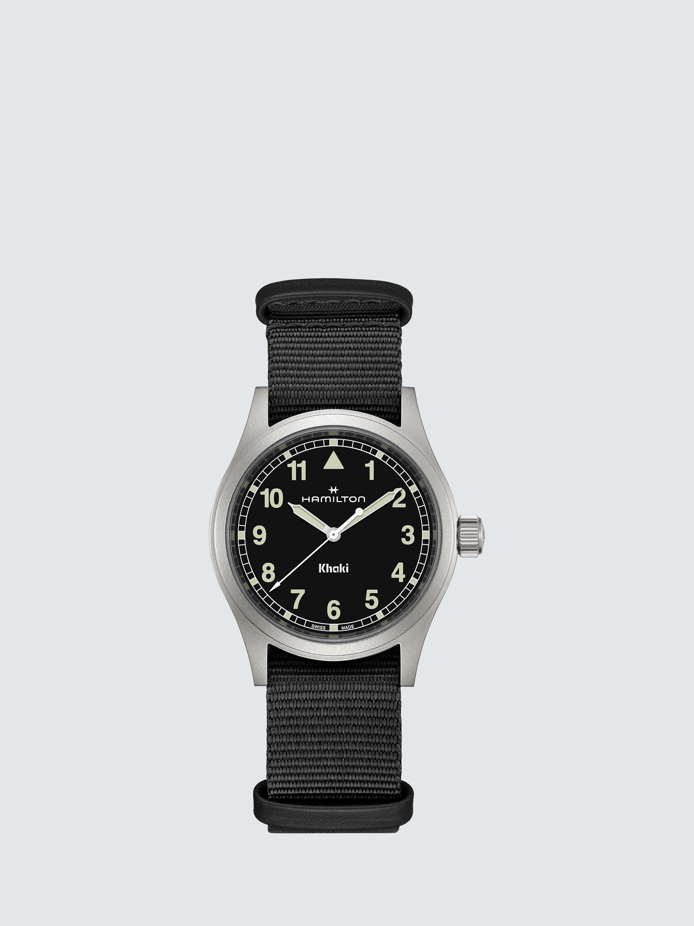 H69401430 Unisex Khaki Field Quartz Fabric Strap Watch, Black
