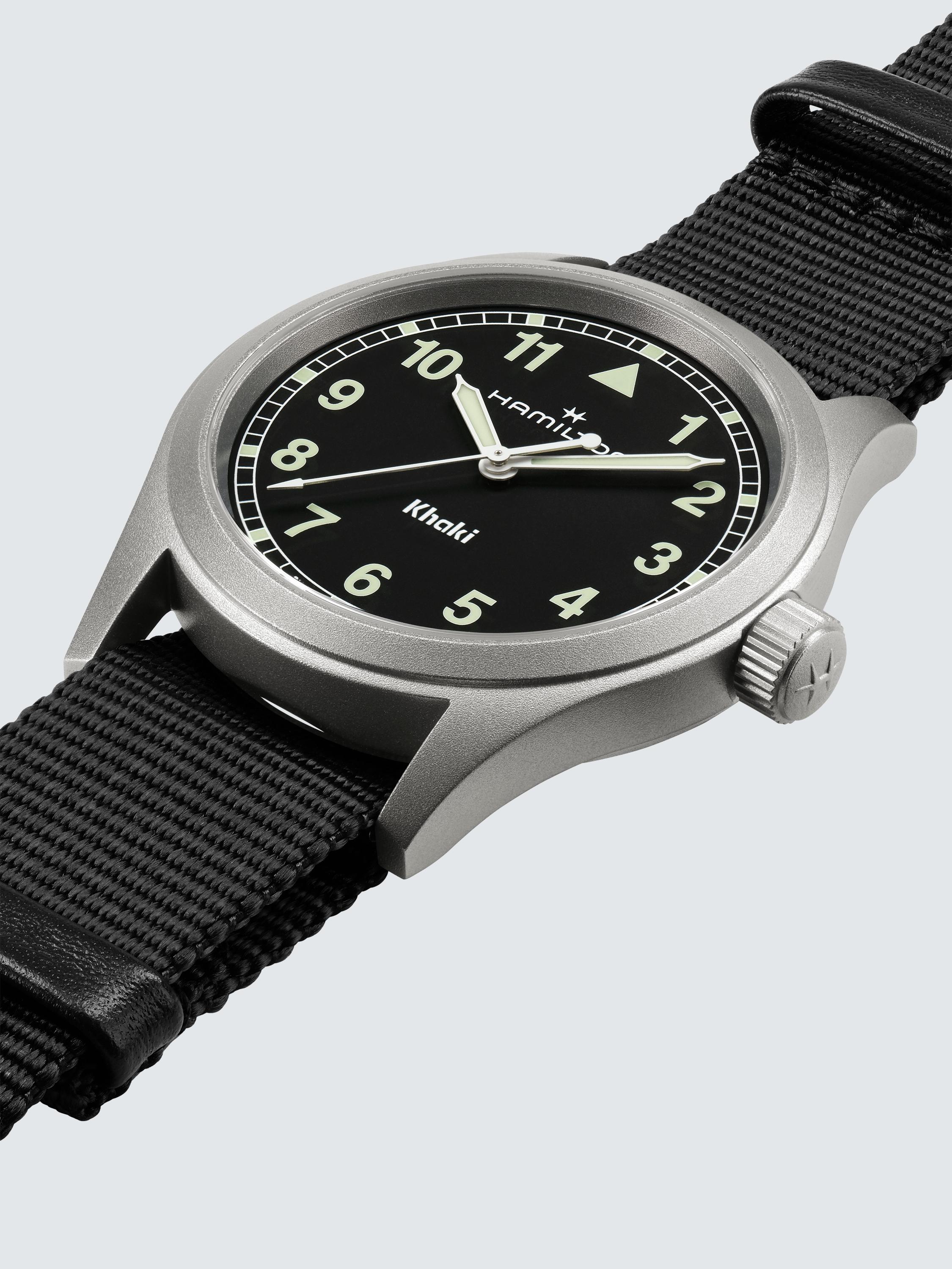 H69401430 Unisex Khaki Field Quartz Fabric Strap Watch, Black