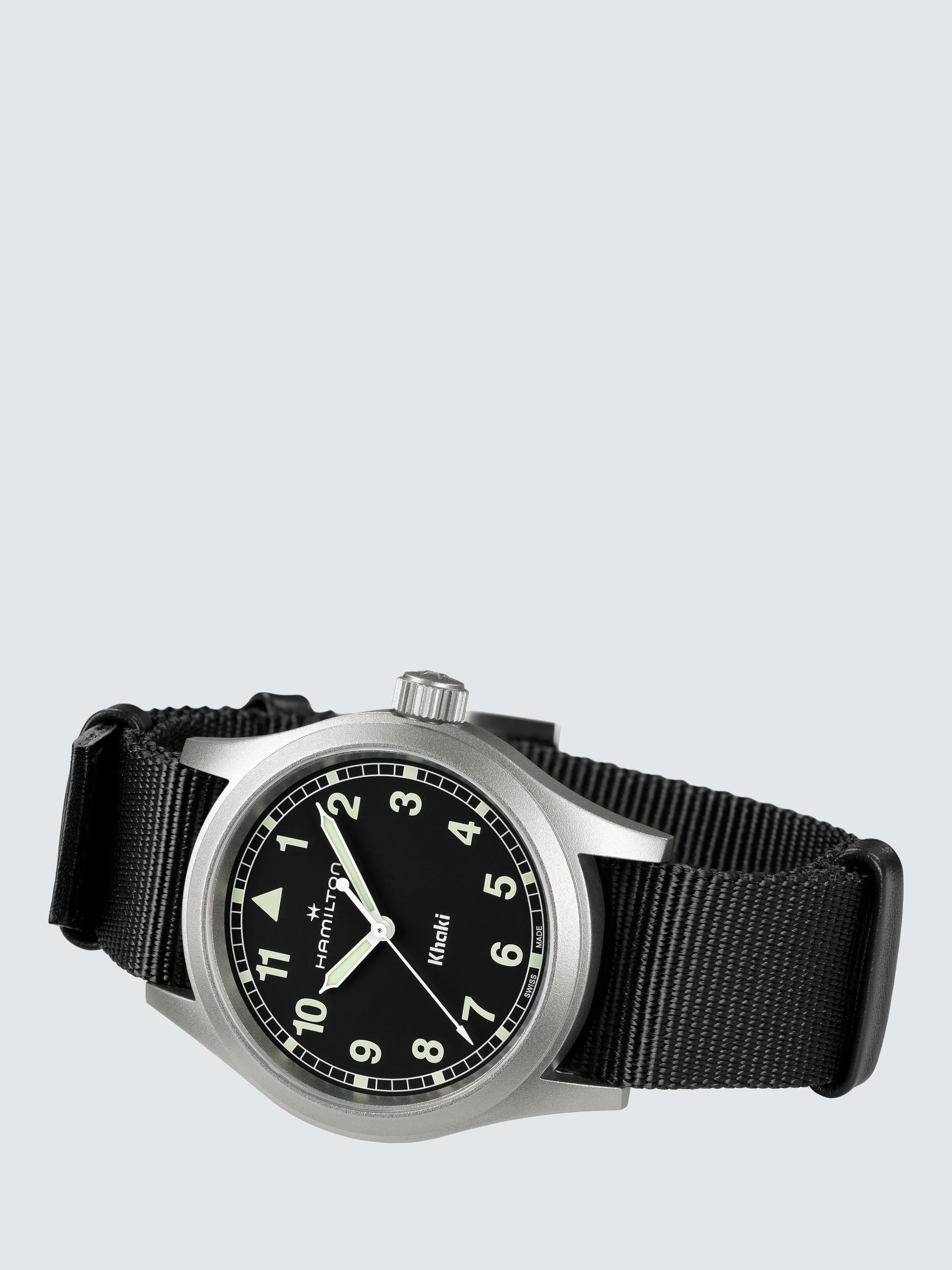 H69401430 Unisex Khaki Field Quartz Fabric Strap Watch, Black