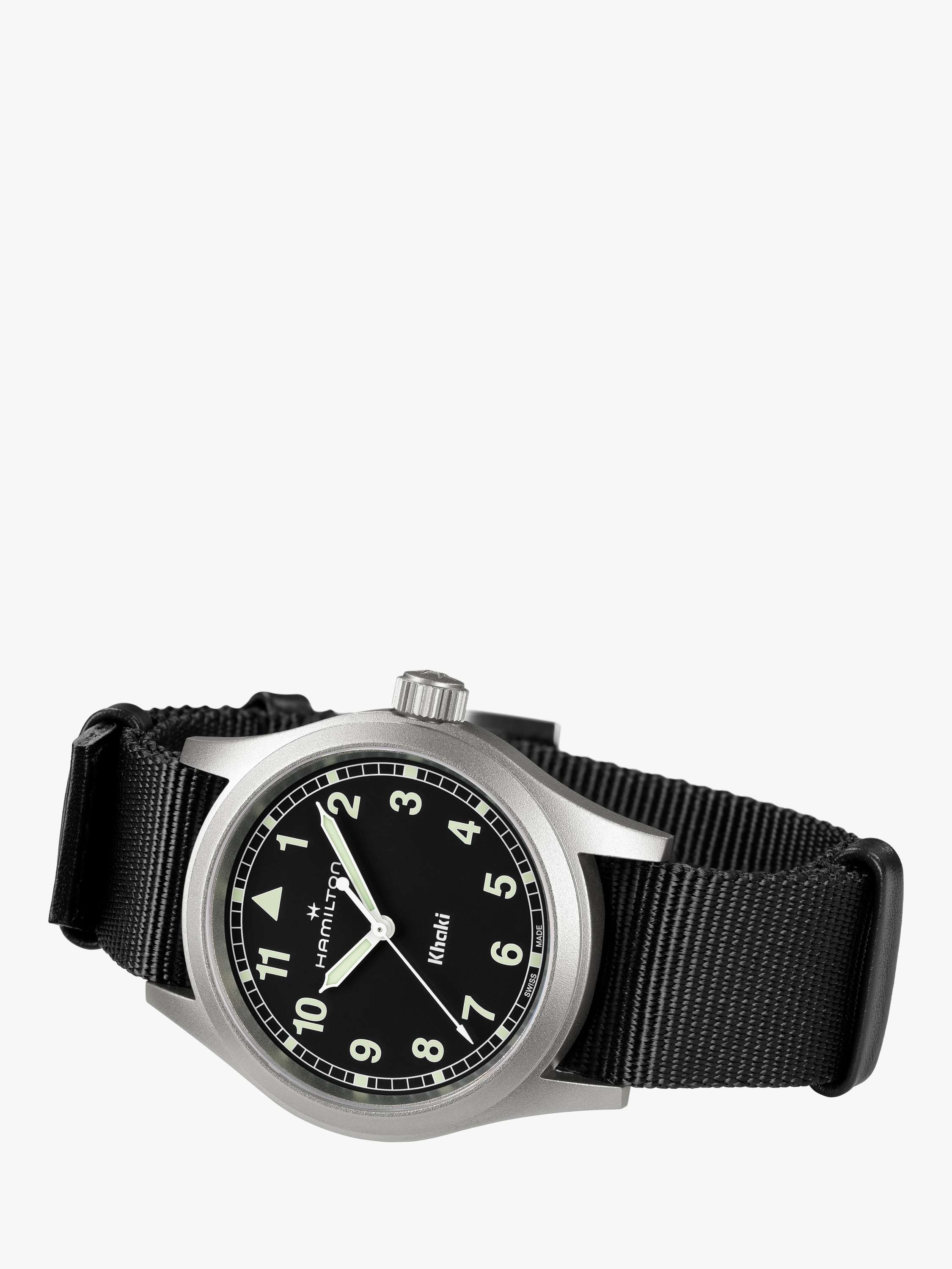 H69401430 Unisex Khaki Field Quartz Fabric Strap Watch, Black