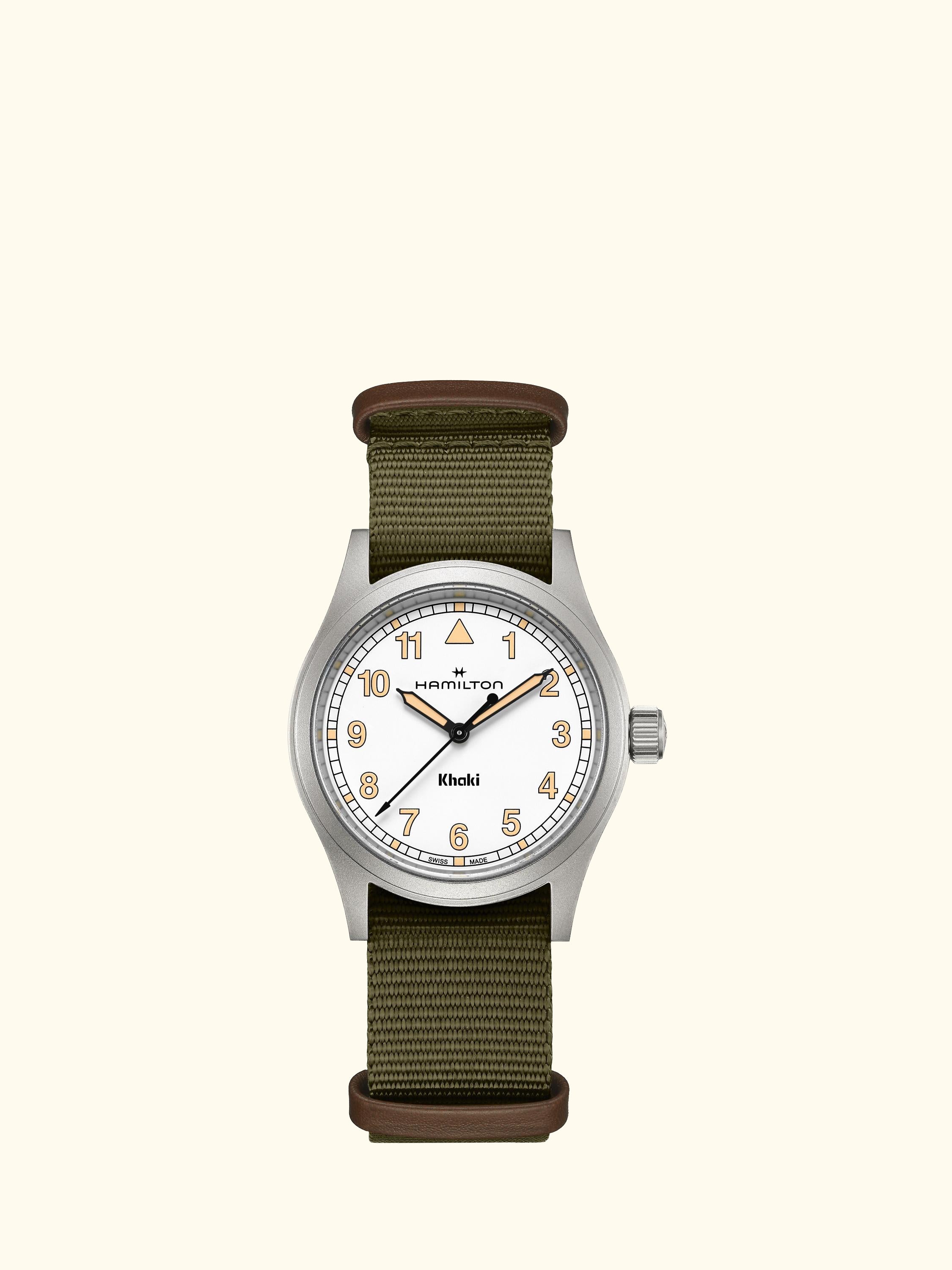 H69401910 Unisex Khaki Field Quartz Fabric Strap Watch, Green/White