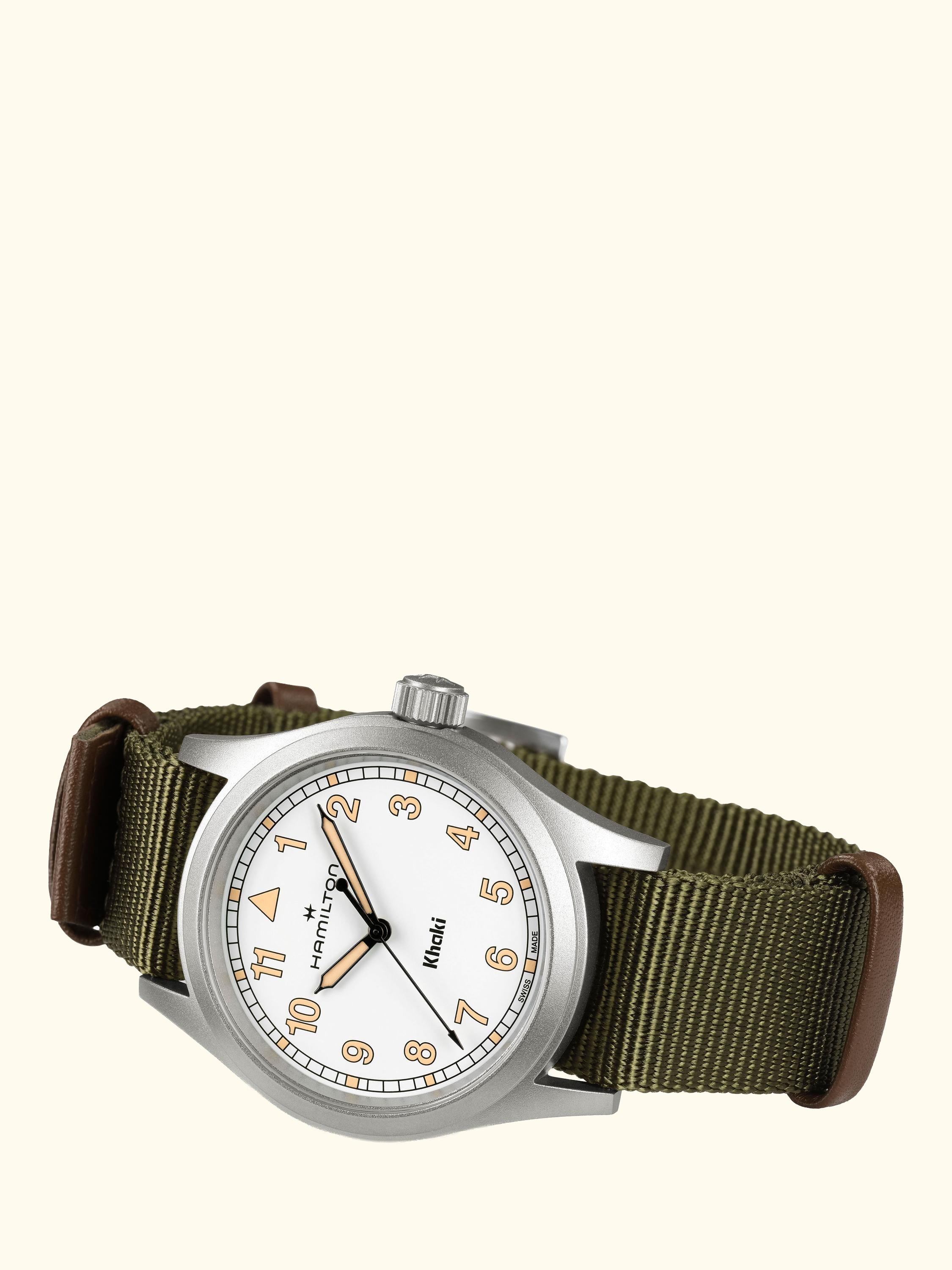 H69401910 Unisex Khaki Field Quartz Fabric Strap Watch, Green/White