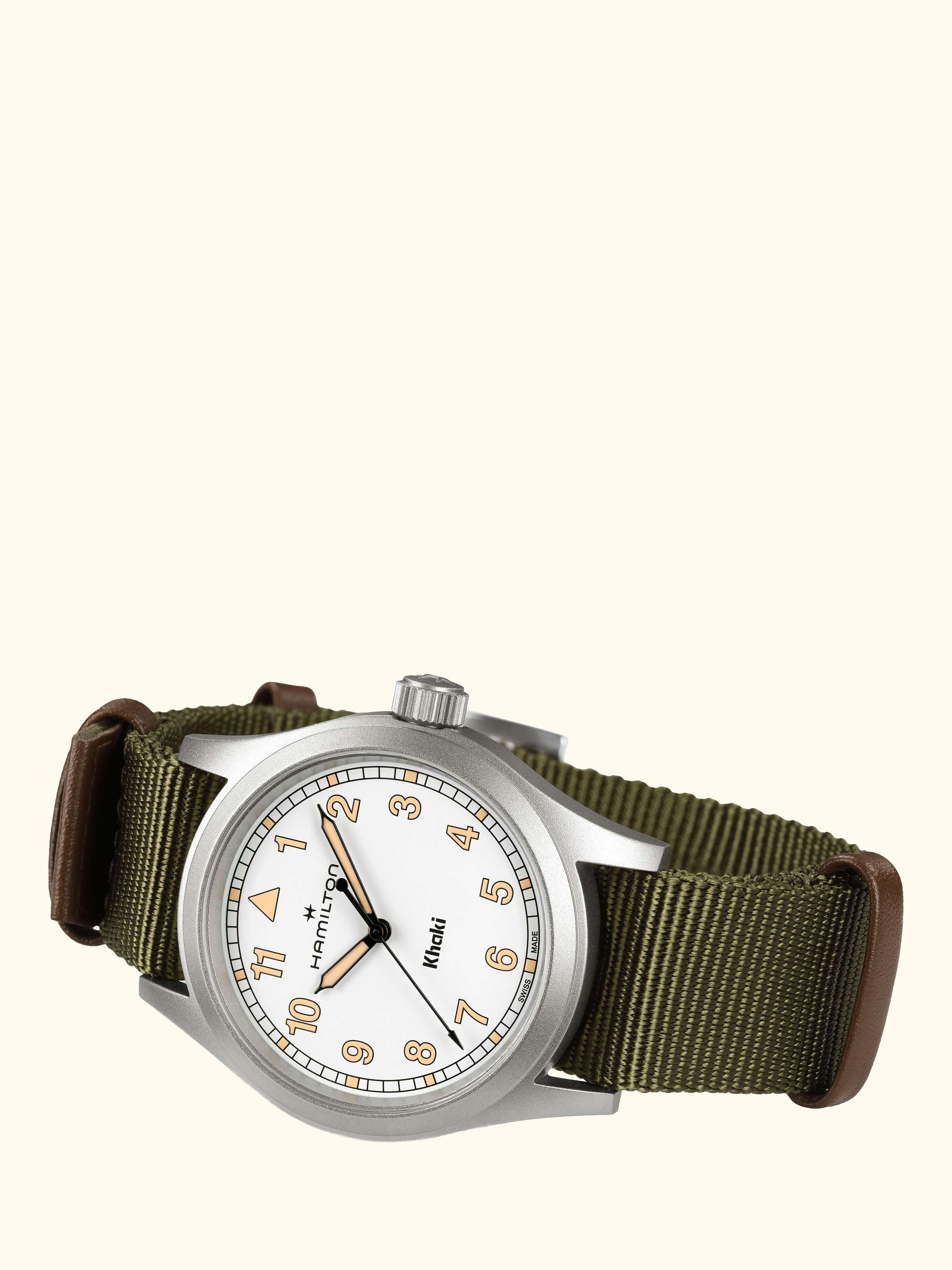 H69401910 Unisex Khaki Field Quartz Fabric Strap Watch, Green/White