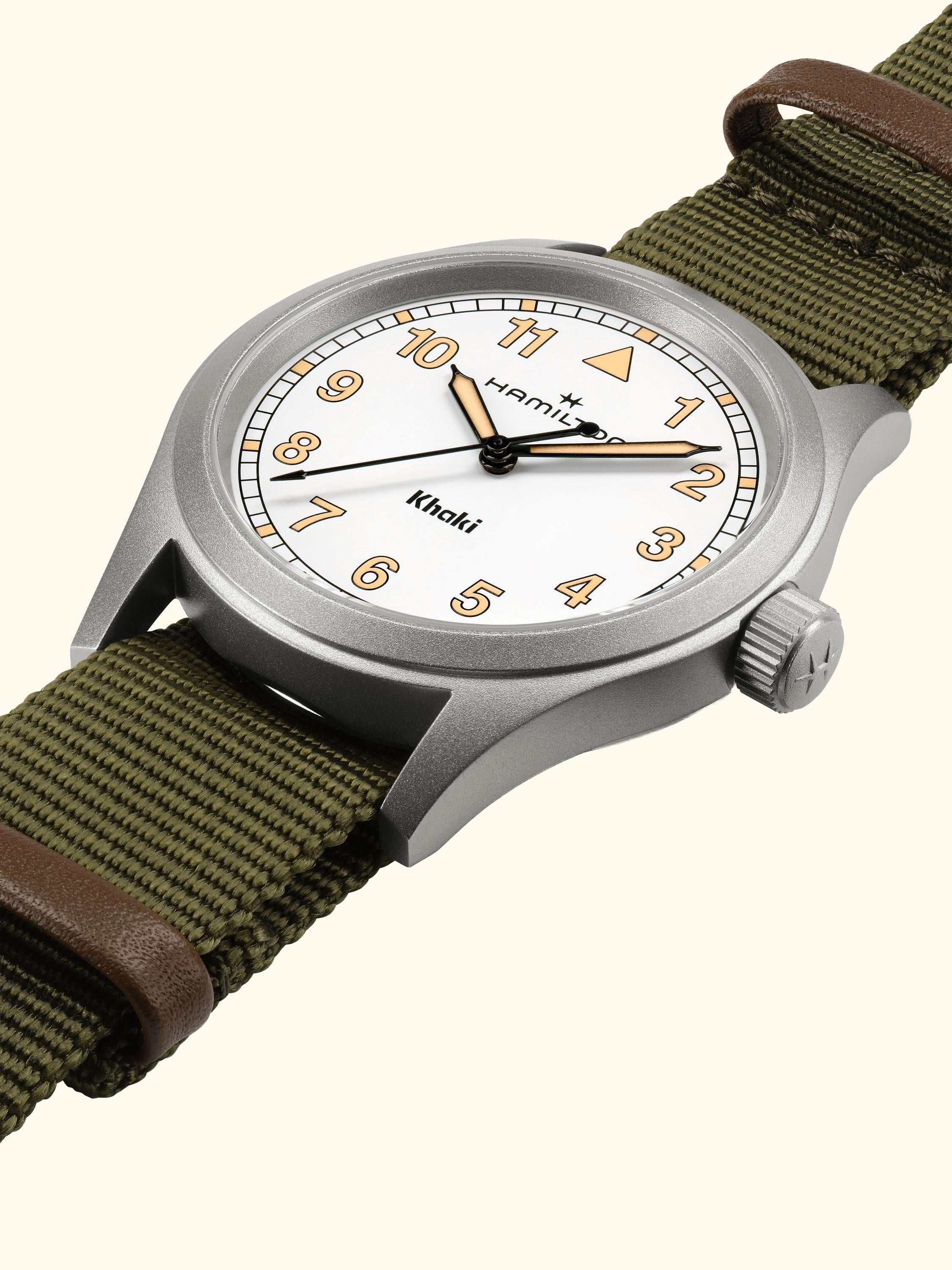 H69401910 Unisex Khaki Field Quartz Fabric Strap Watch, Green/White