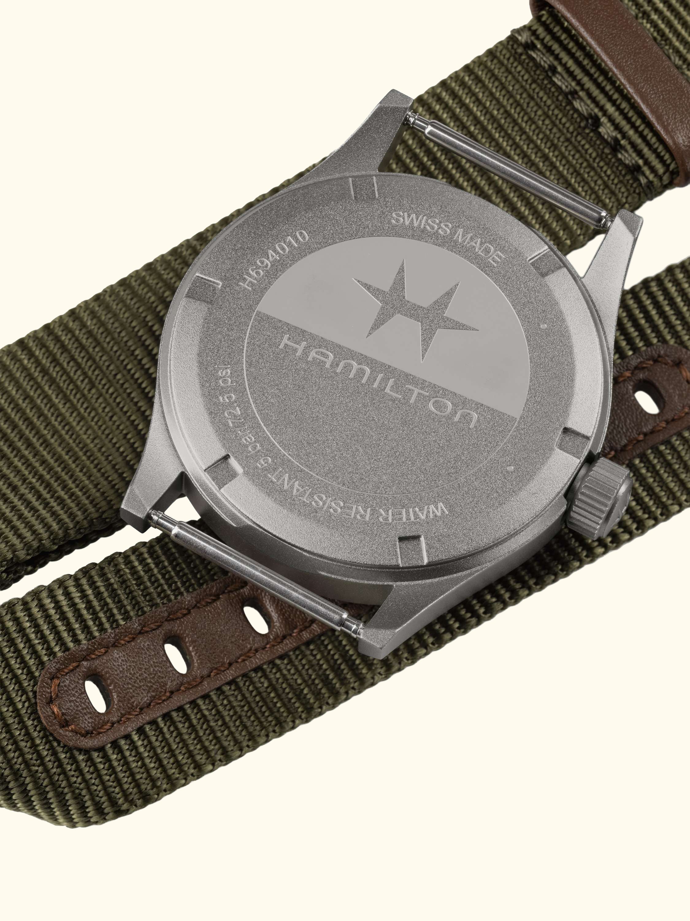 H69401910 Unisex Khaki Field Quartz Fabric Strap Watch, Green/White