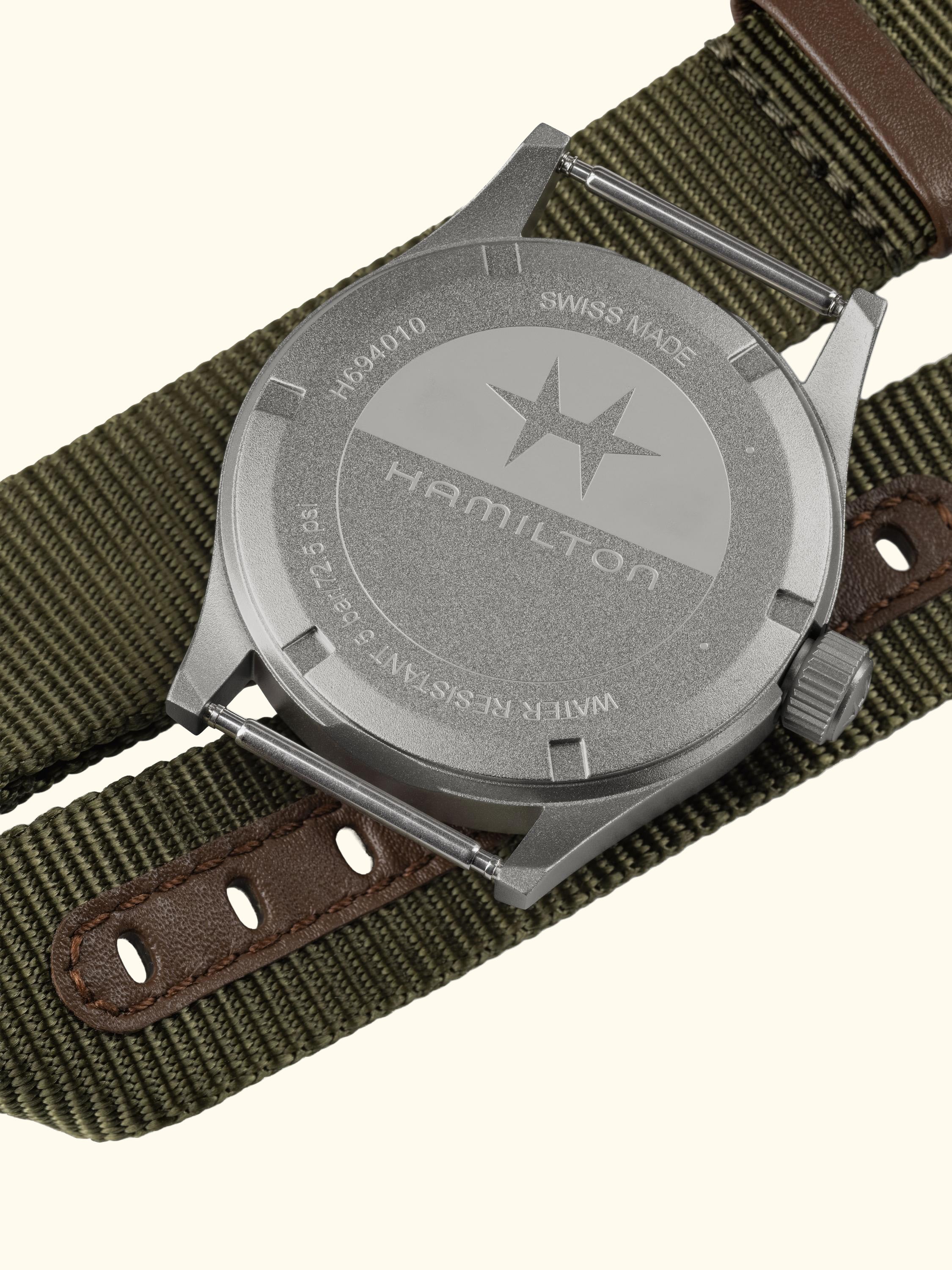 H69401910 Unisex Khaki Field Quartz Fabric Strap Watch, Green/White