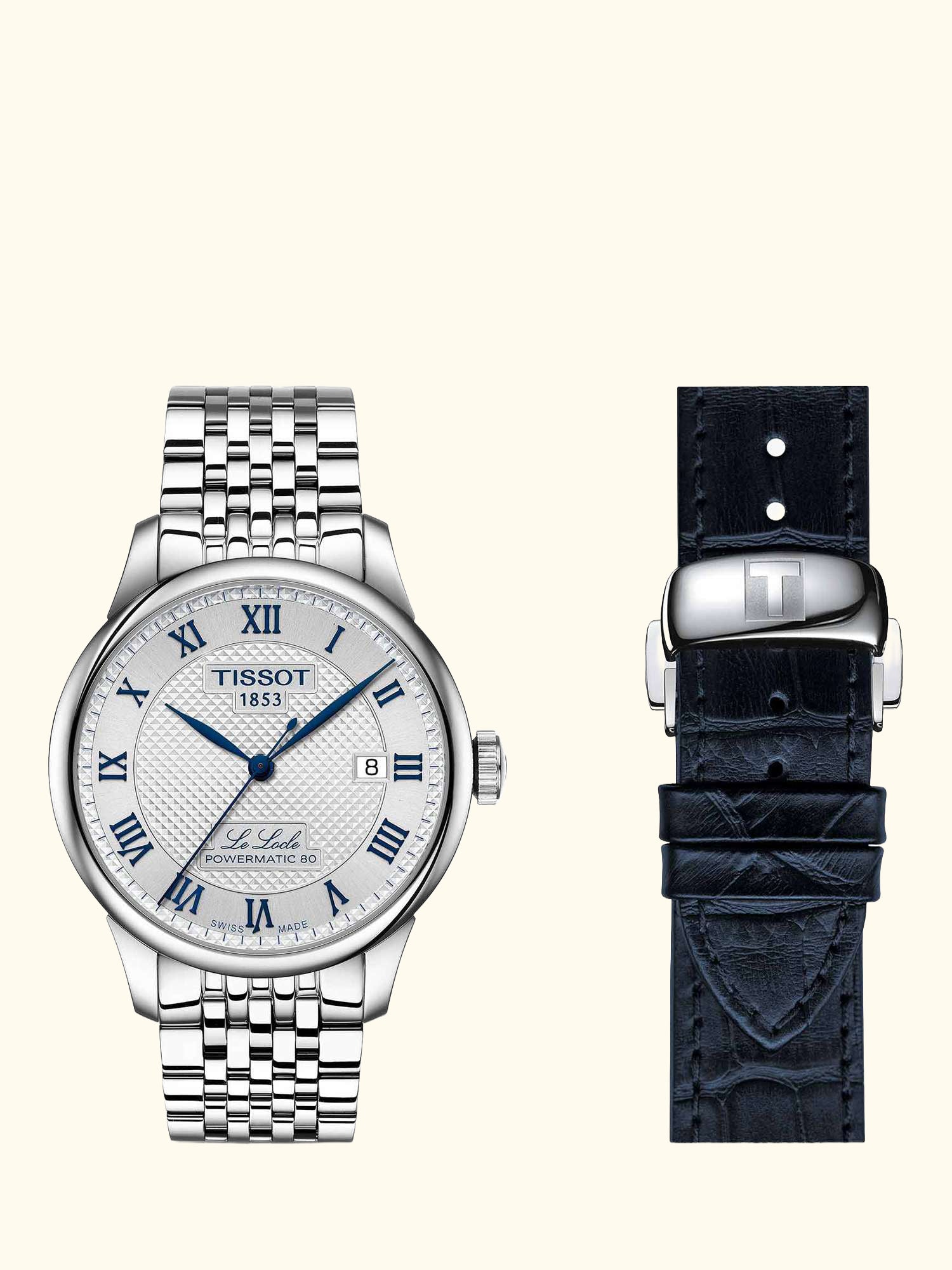 T0064071103303 Mens' Le Locle Date Metal Strap Watch, Silver