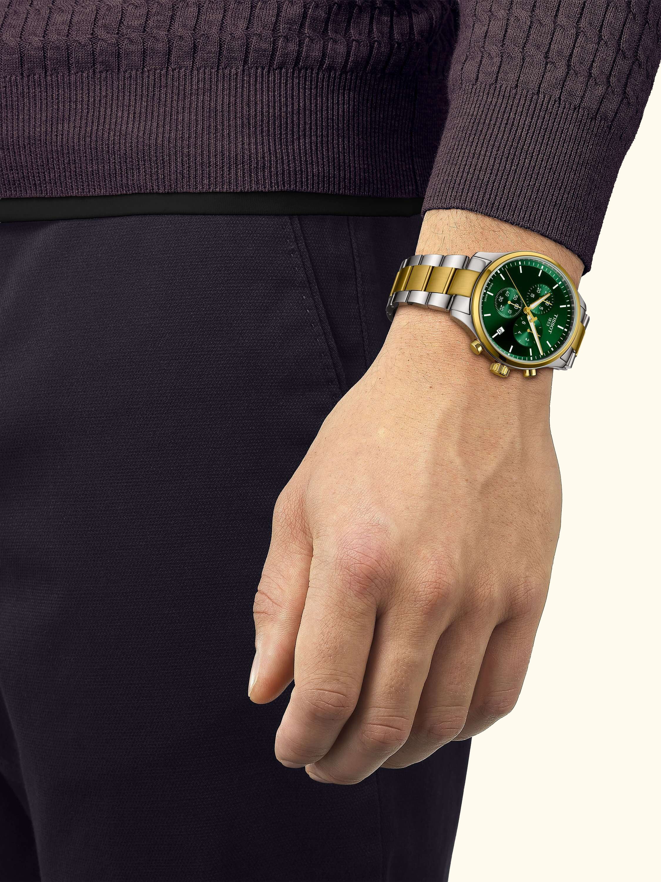 T1166172209100 Men's Chrono XL Date Metal Strap Watch, Multi/Green