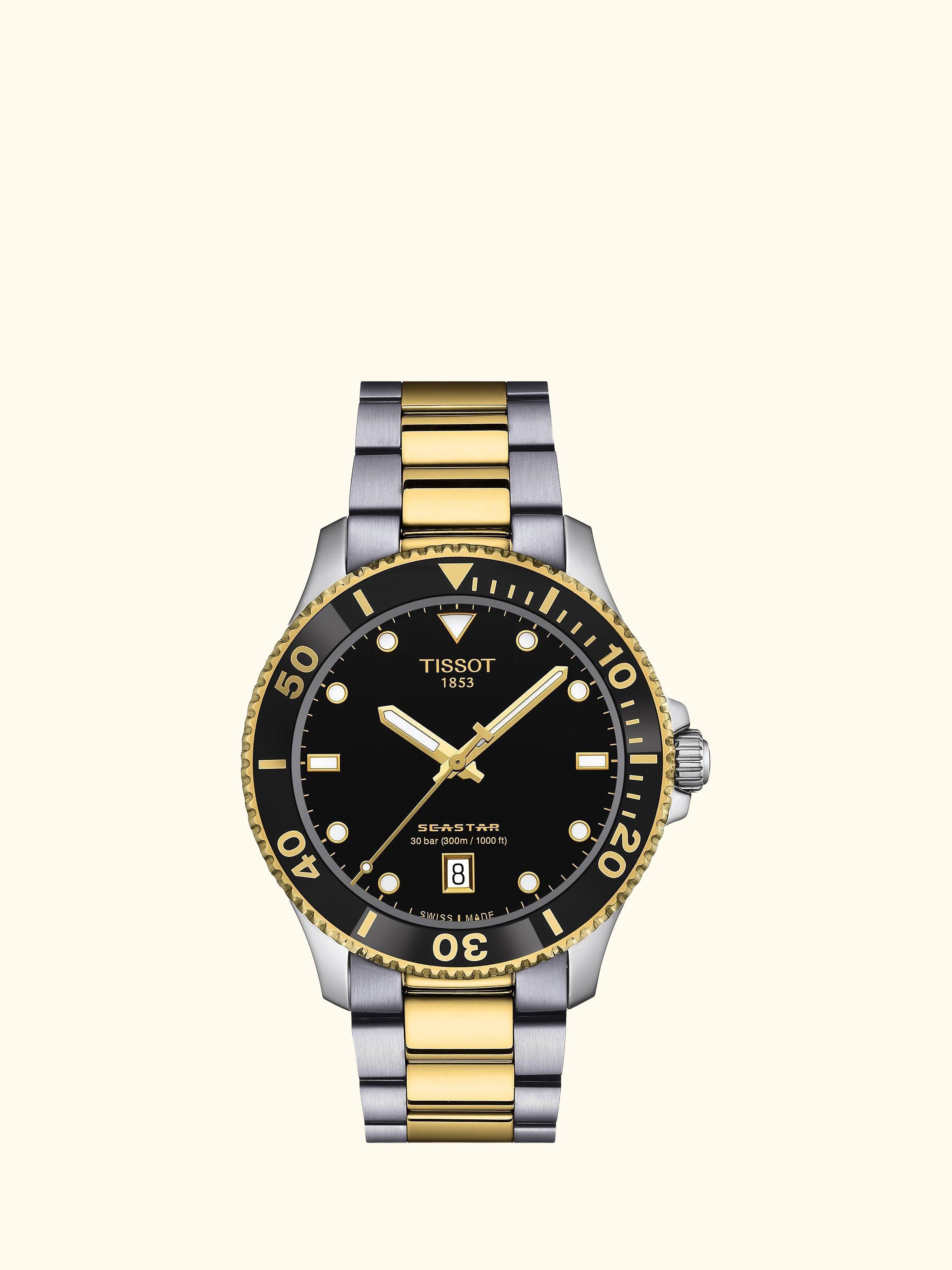 T1204102205100 Men's Seastar 1000 Quartz Metal Strap Watch, Multi/Black