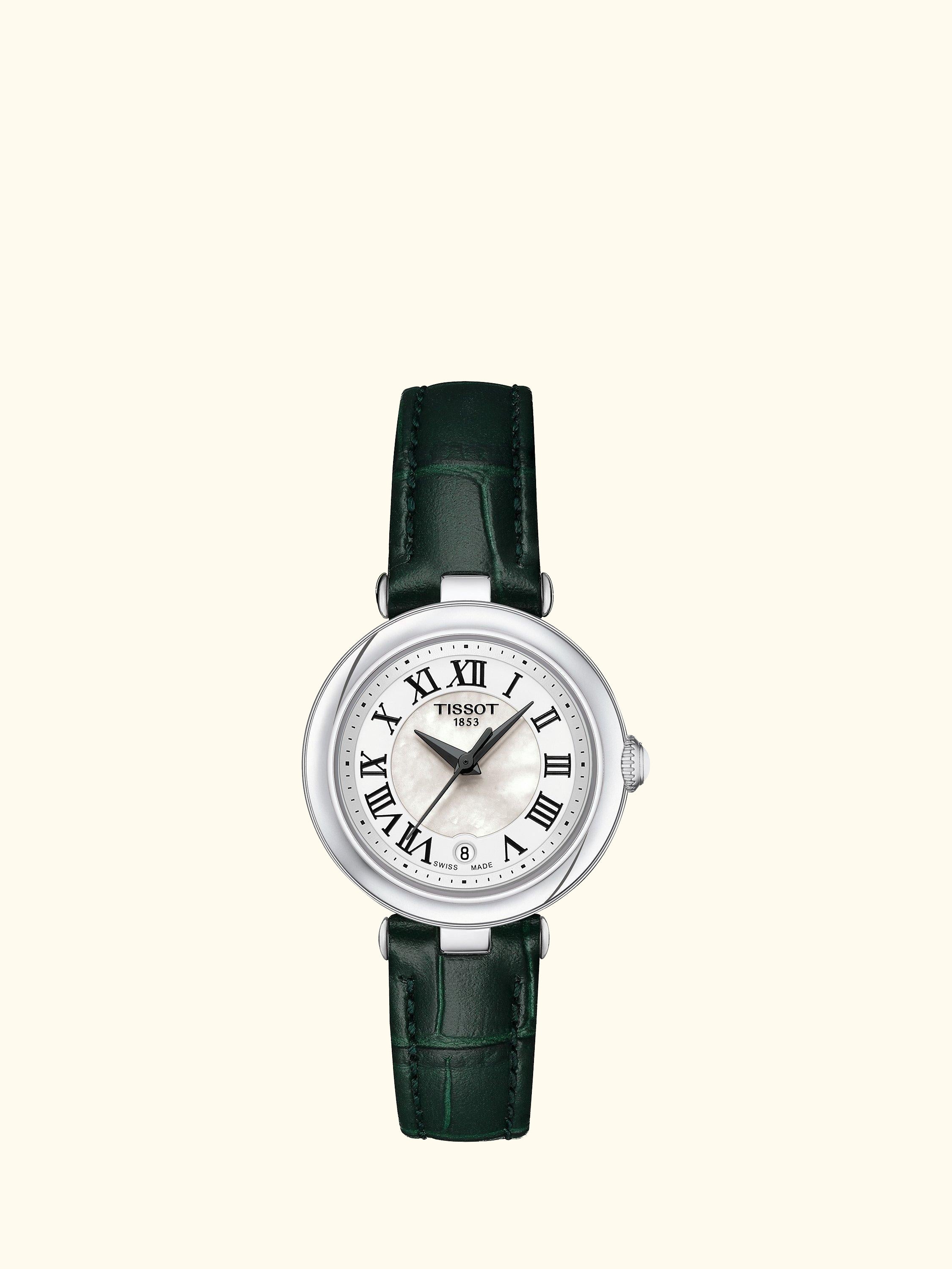 T1260101611302 Women's Bellissima Date Metal Strap Watch, Dark Green/Silver