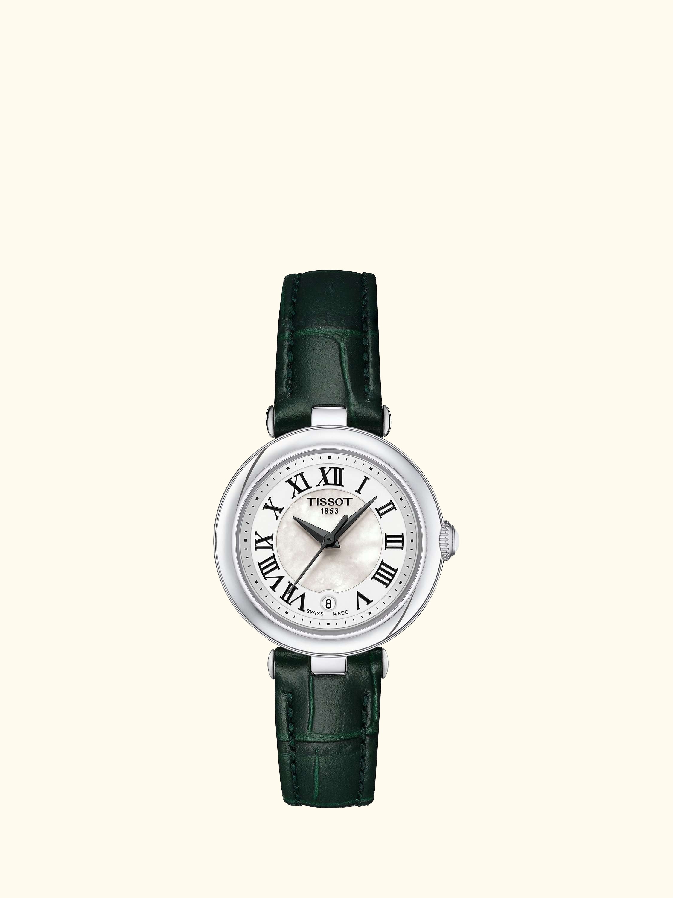 T1260101611302 Women's Bellissima Date Metal Strap Watch, Dark Green/Silver