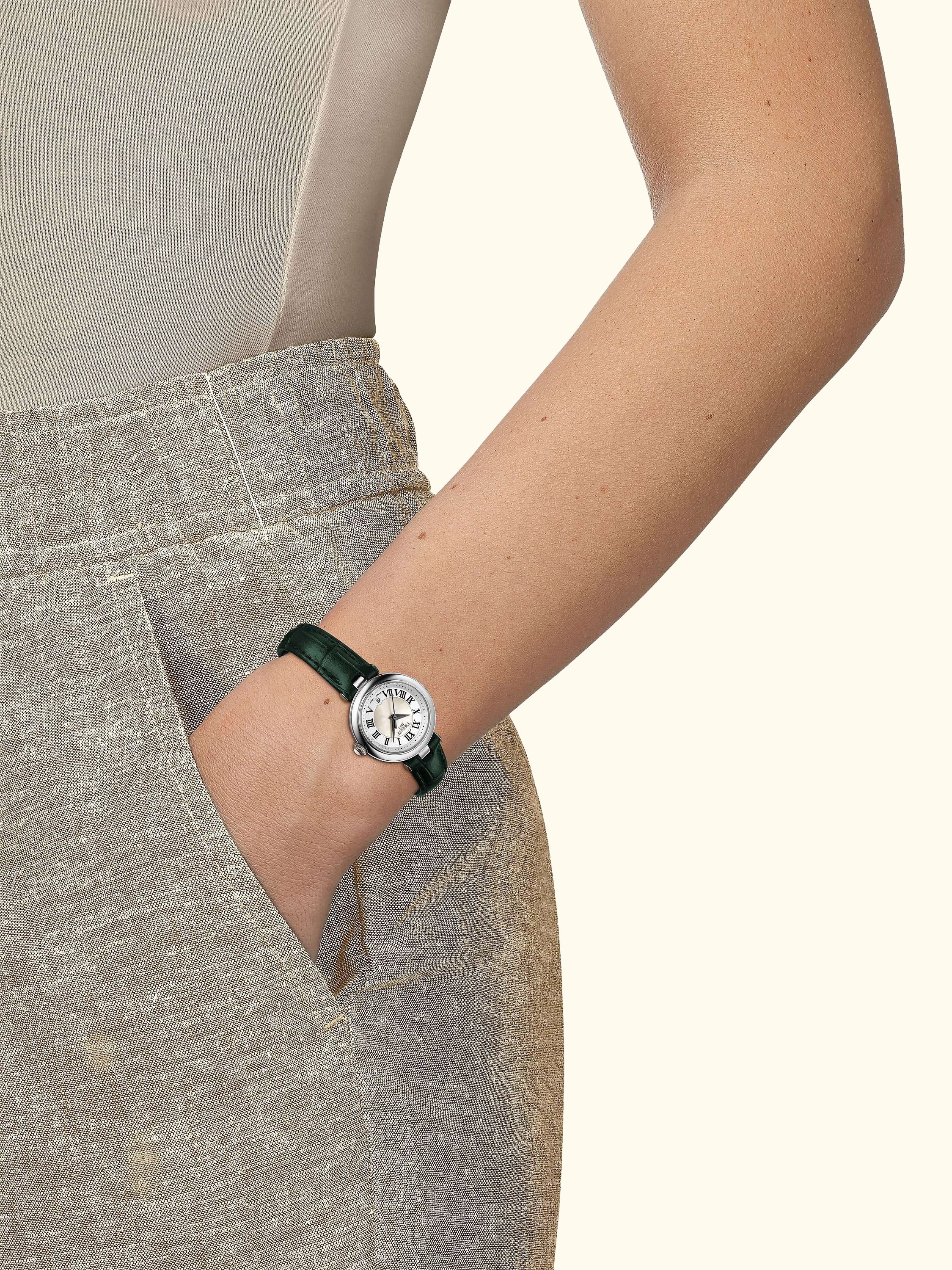 T1260101611302 Women's Bellissima Date Metal Strap Watch, Dark Green/Silver
