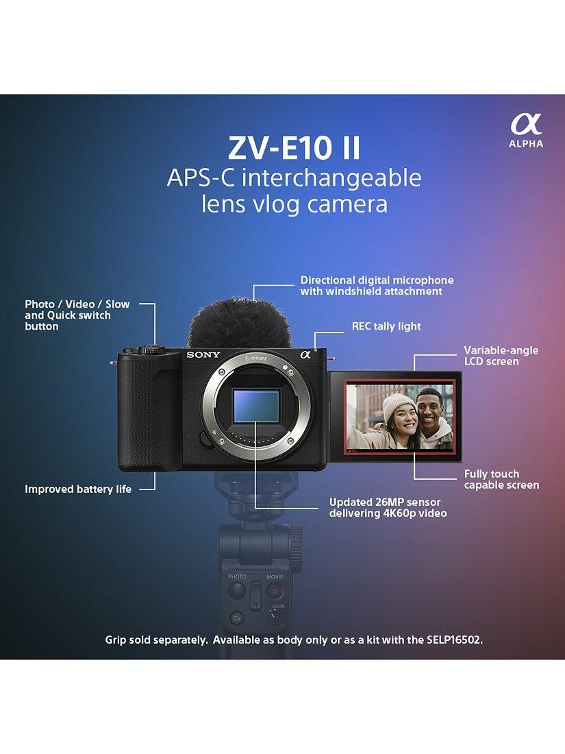 Alpha ZV-E10 II Compact System Vlogging Camera with 16-50mm Power Zoom Lens, 4K Ultra HD, 26MP, Wi-Fi, Bluetooth, 3” Vari-Angle Touch Screen, Black