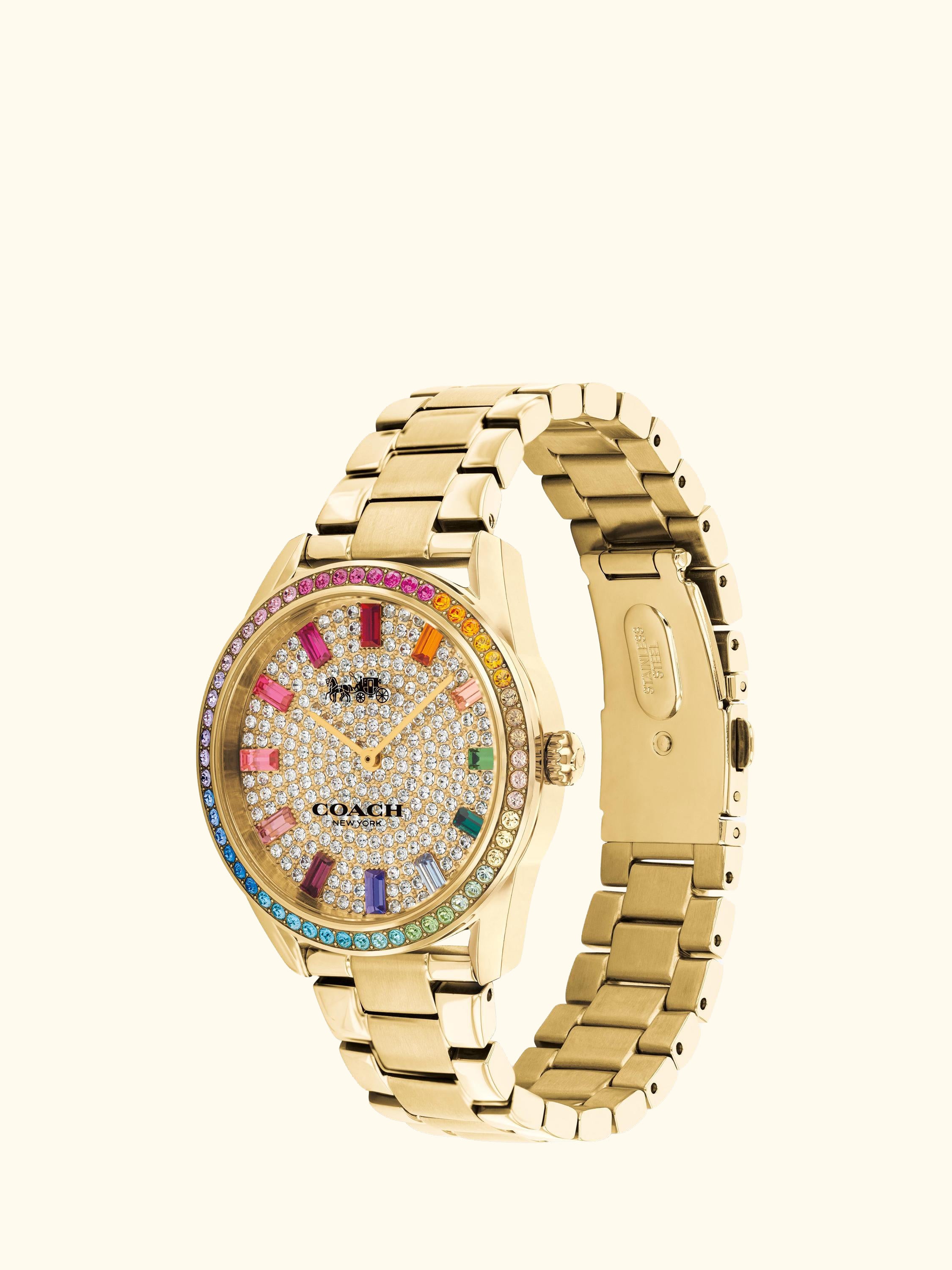 Women's Preston Rainbow Crystal Bracelet Strap Watch, Gold