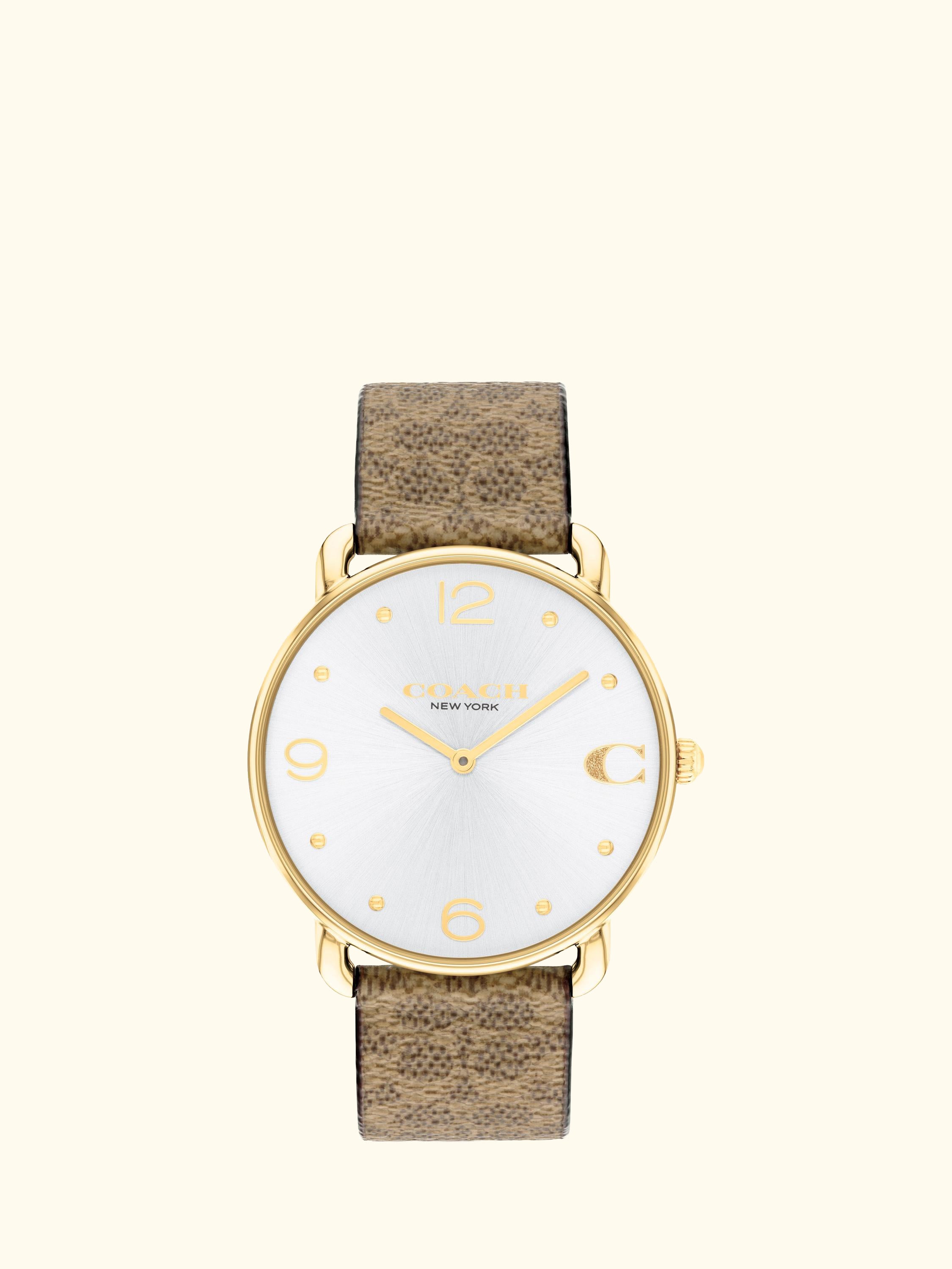 Women's Elliot Canvas Leather Strap Watch, Brown/Silver