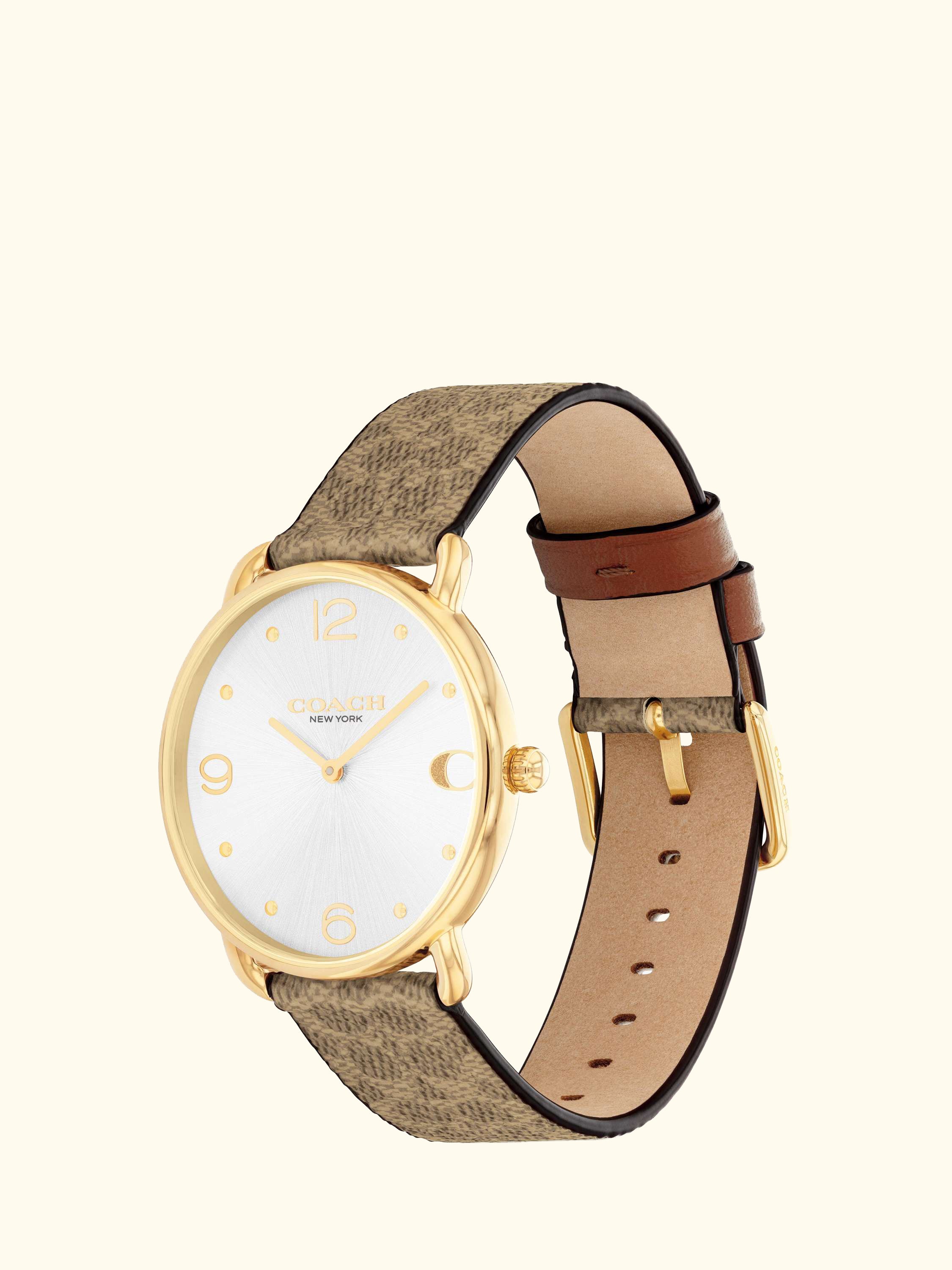Women's Elliot Canvas Leather Strap Watch, Brown/Silver