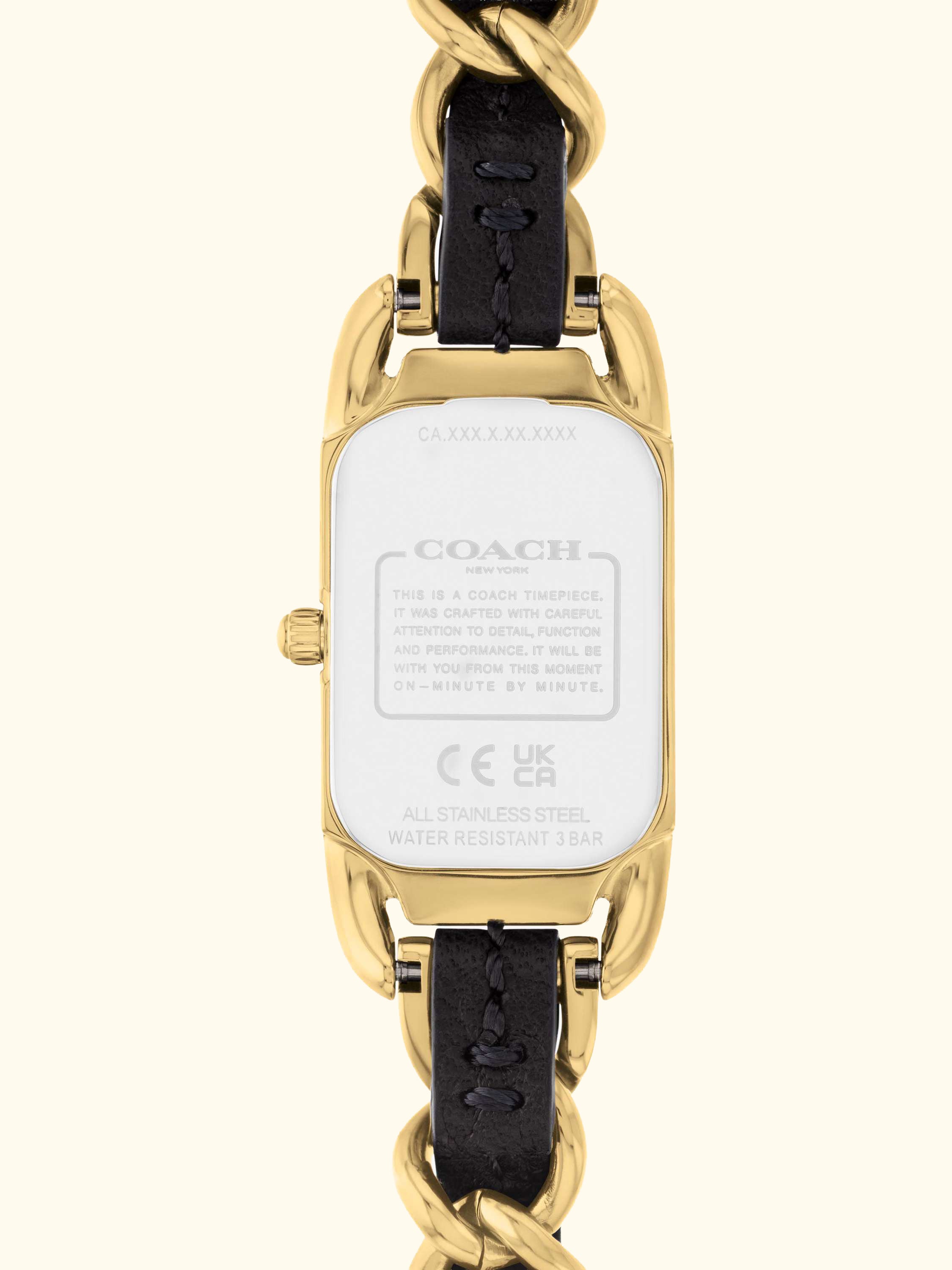 Women's Cadie Rectangular Leather Chain Link Bracelet Strap Watch, Gold/Black