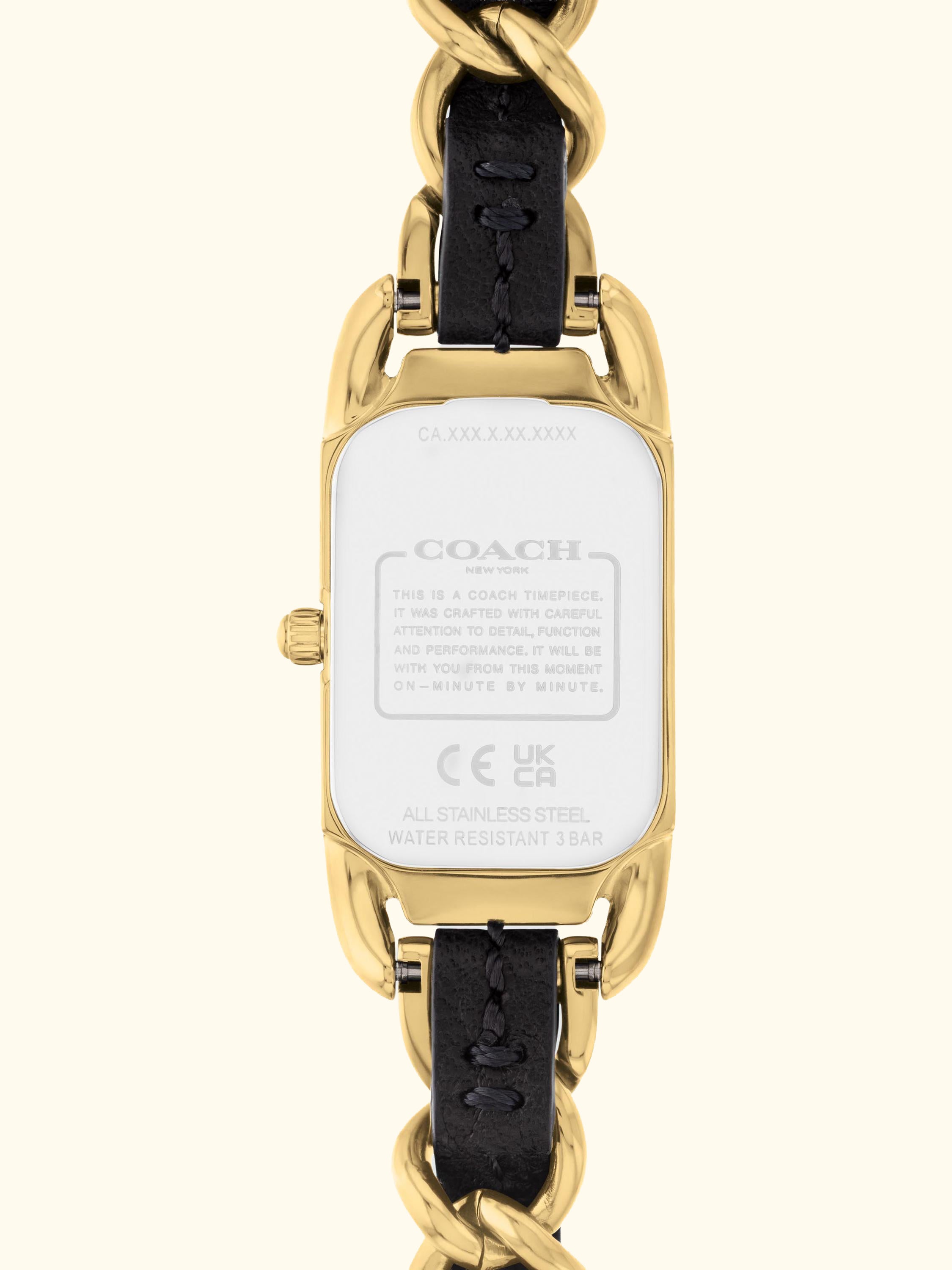 Women's Cadie Rectangular Leather Chain Link Bracelet Strap Watch, Gold/Black