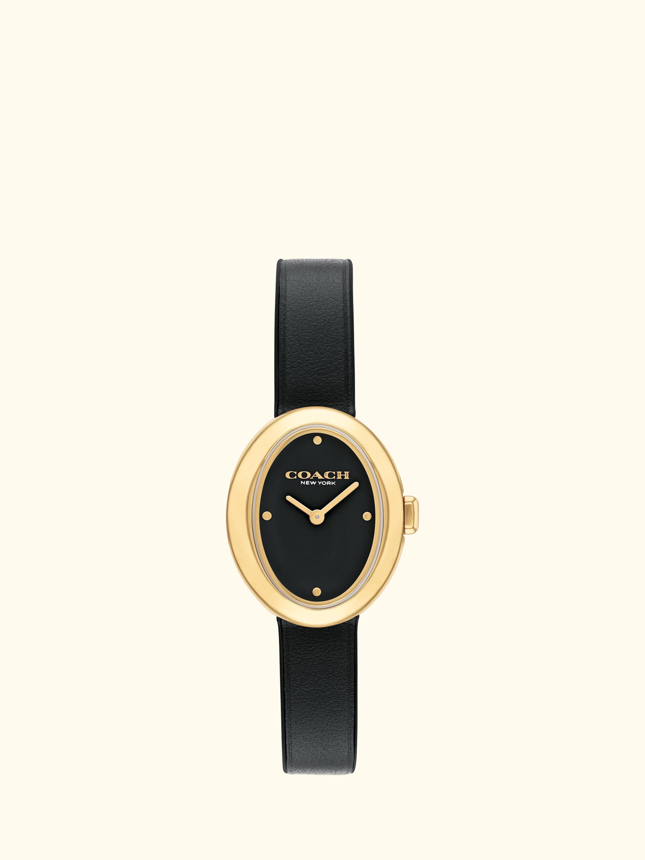 Women's Sammy Oval Leather Strap Watch, Gold/Black