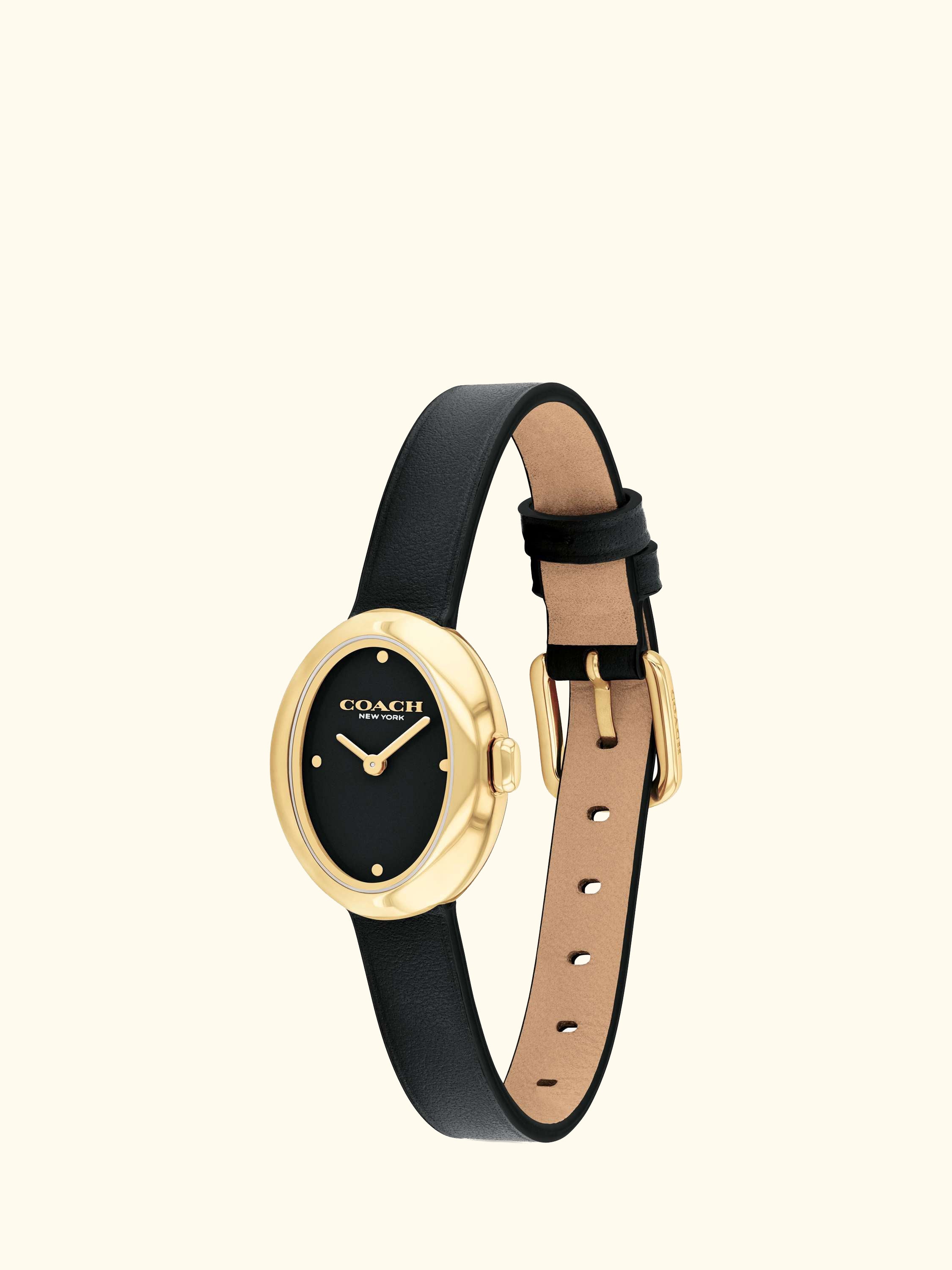 Women's Sammy Oval Leather Strap Watch, Gold/Black