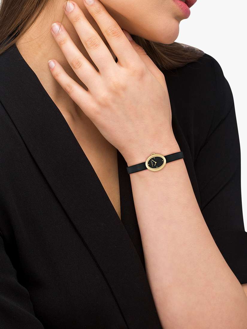 Women's Sammy Oval Leather Strap Watch, Gold/Black