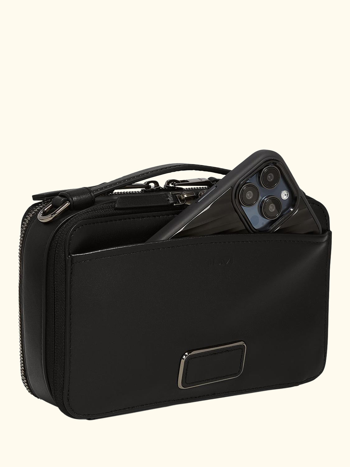 Myla Leather Crossbody Bag, Black/Gunmetal