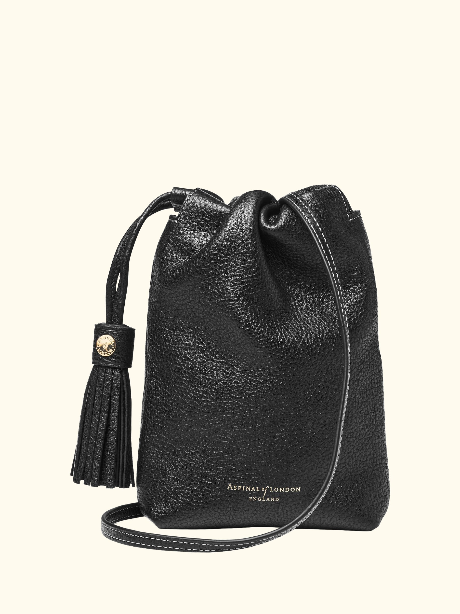 Hudson Small Grain Milled Pebble Leather Drawstring Crossbody Bag