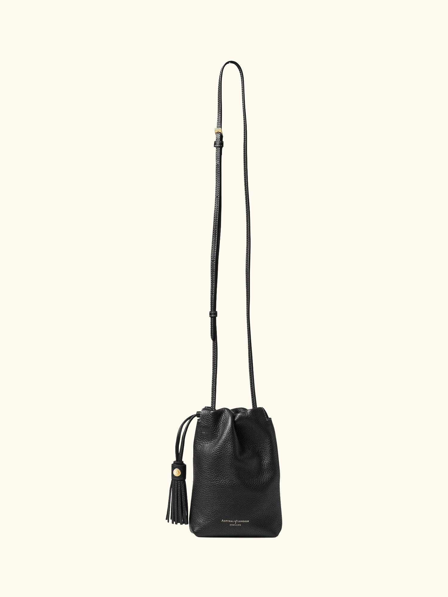 Hudson Small Grain Milled Pebble Leather Drawstring Crossbody Bag