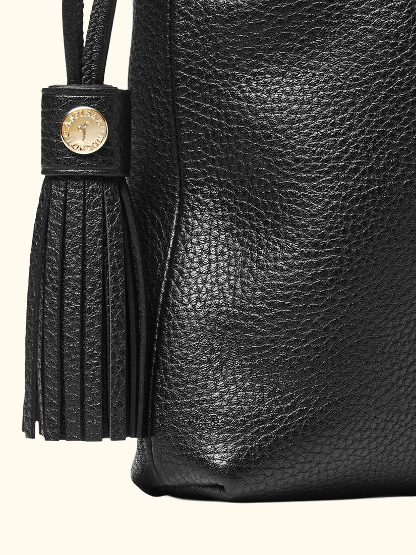 Hudson Small Grain Milled Pebble Leather Drawstring Crossbody Bag