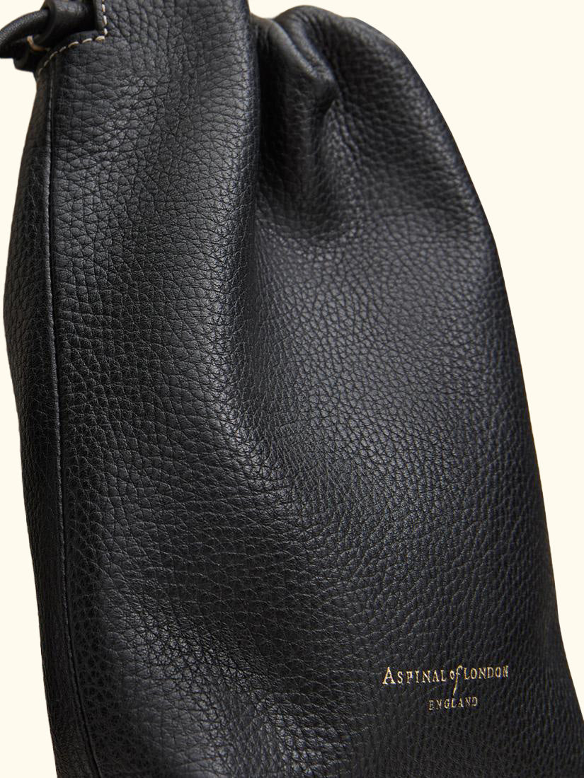 Hudson Small Grain Milled Pebble Leather Drawstring Crossbody Bag