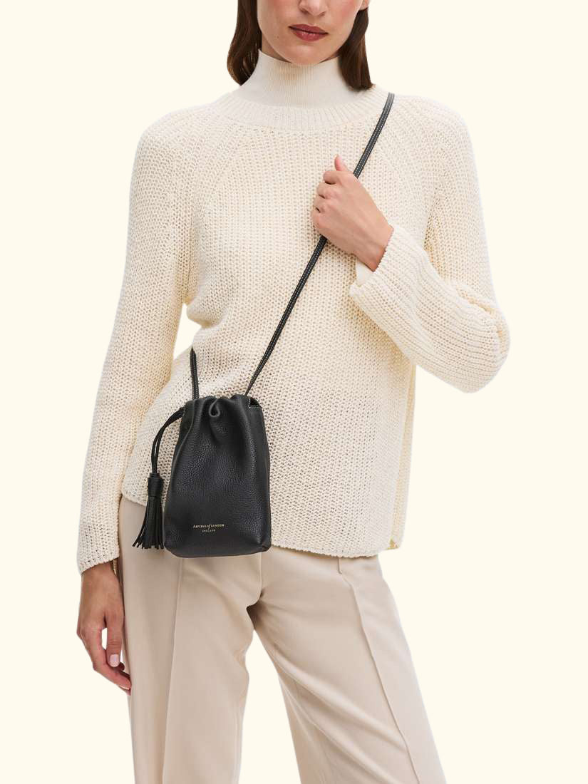 Hudson Small Grain Milled Pebble Leather Drawstring Crossbody Bag