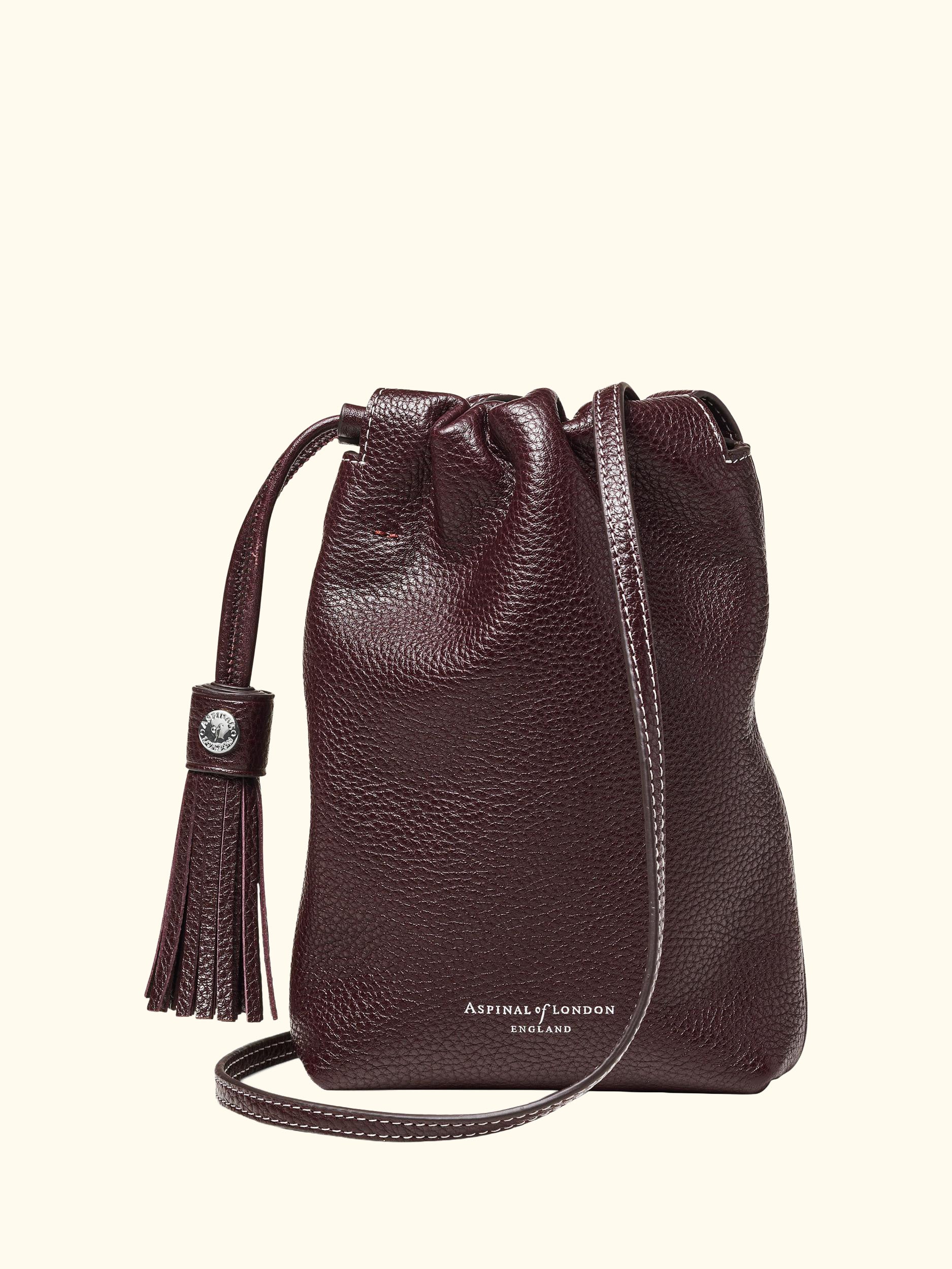 Hudson Small Grain Milled Pebble Leather Drawstring Crossbody Bag