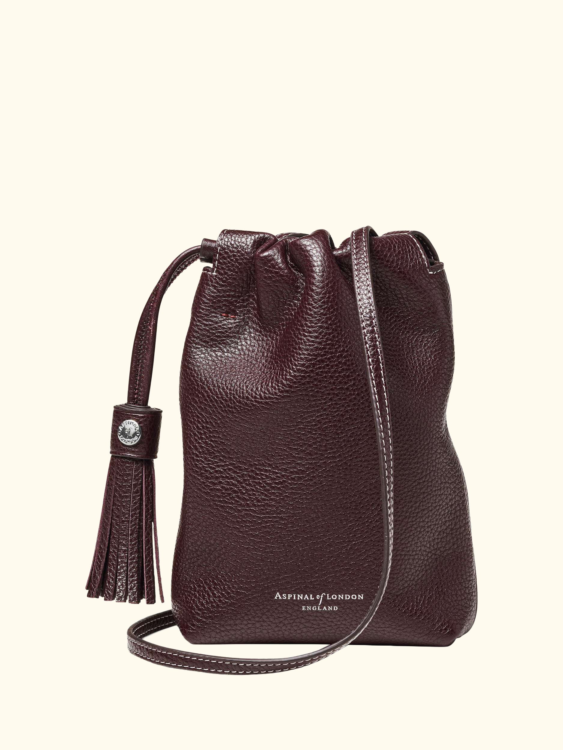 Hudson Small Grain Milled Pebble Leather Drawstring Crossbody Bag