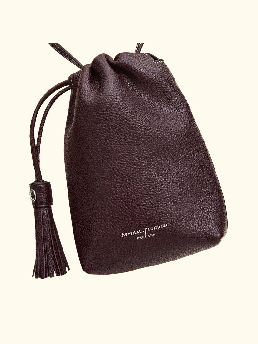 Hudson Small Grain Milled Pebble Leather Drawstring Crossbody Bag