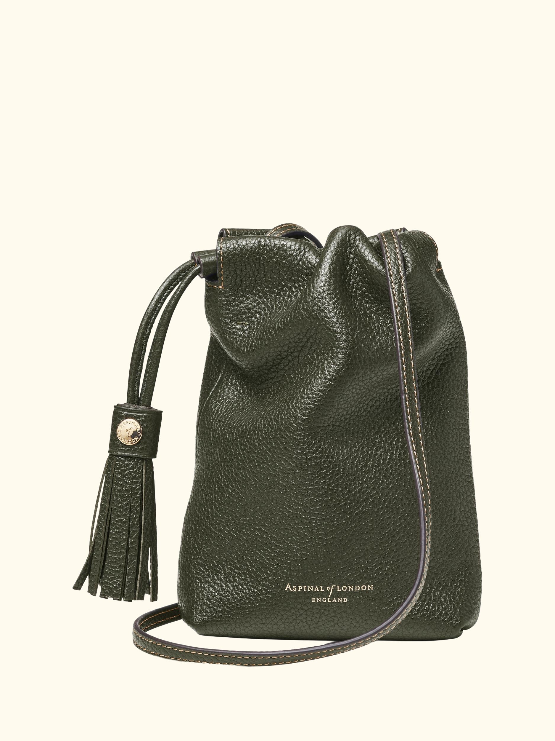 Hudson Small Grain Milled Pebble Leather Drawstring Crossbody Bag
