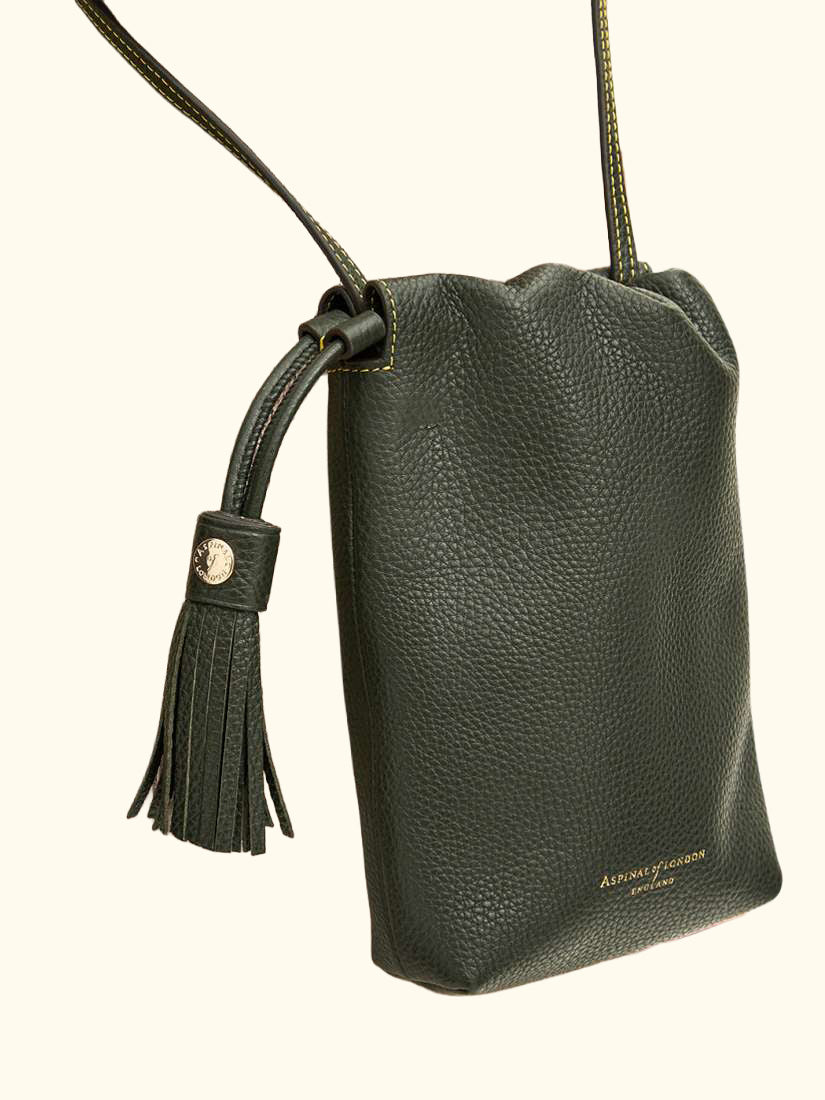 Hudson Small Grain Milled Pebble Leather Drawstring Crossbody Bag