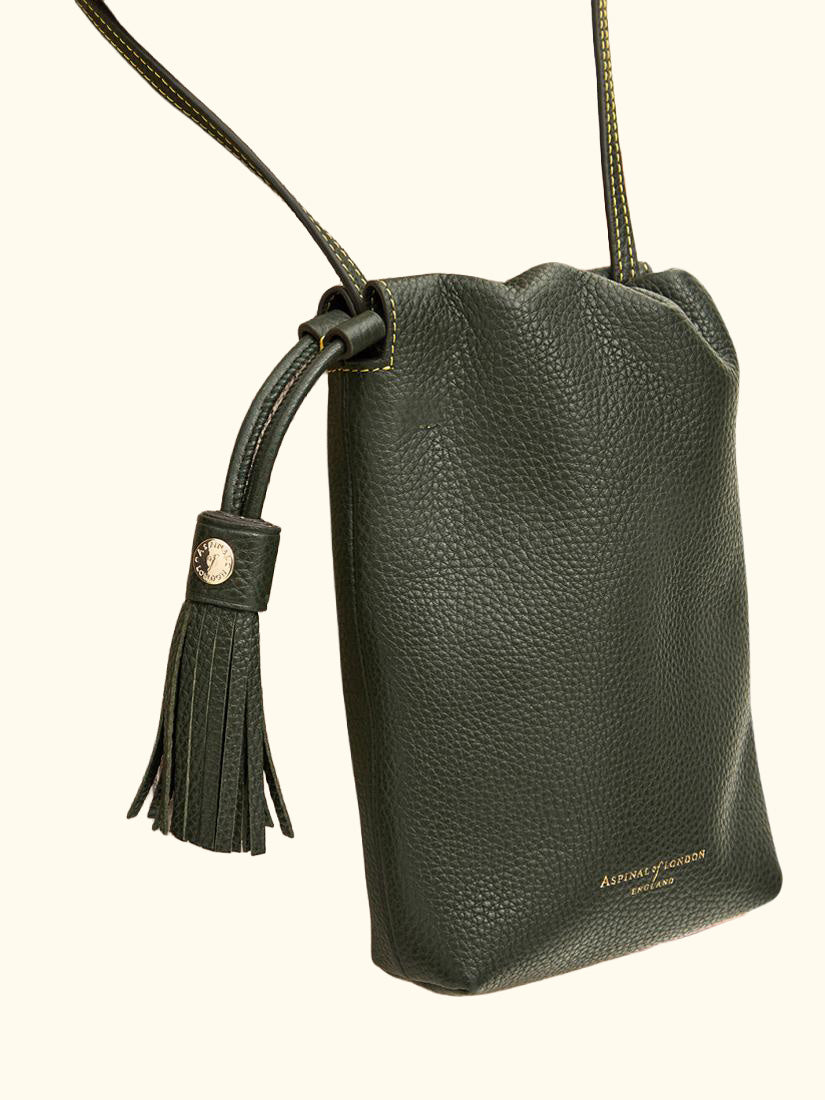 Hudson Small Grain Milled Pebble Leather Drawstring Crossbody Bag