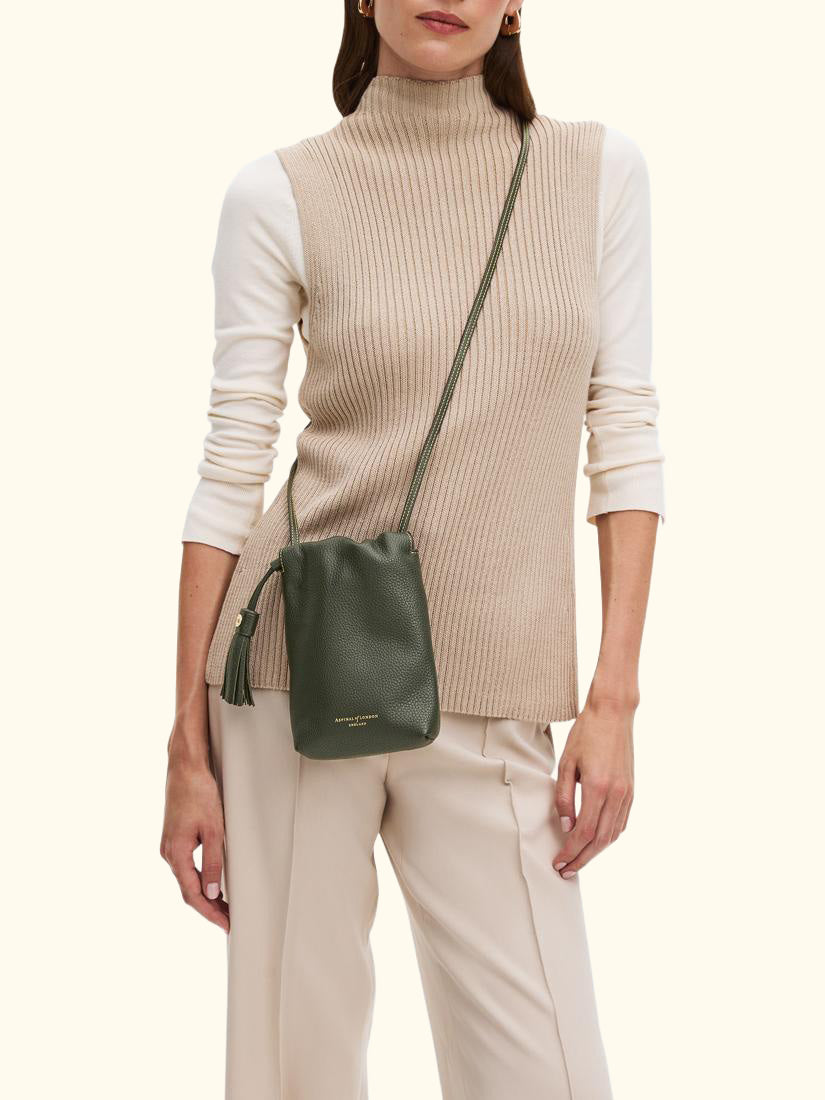 Hudson Small Grain Milled Pebble Leather Drawstring Crossbody Bag